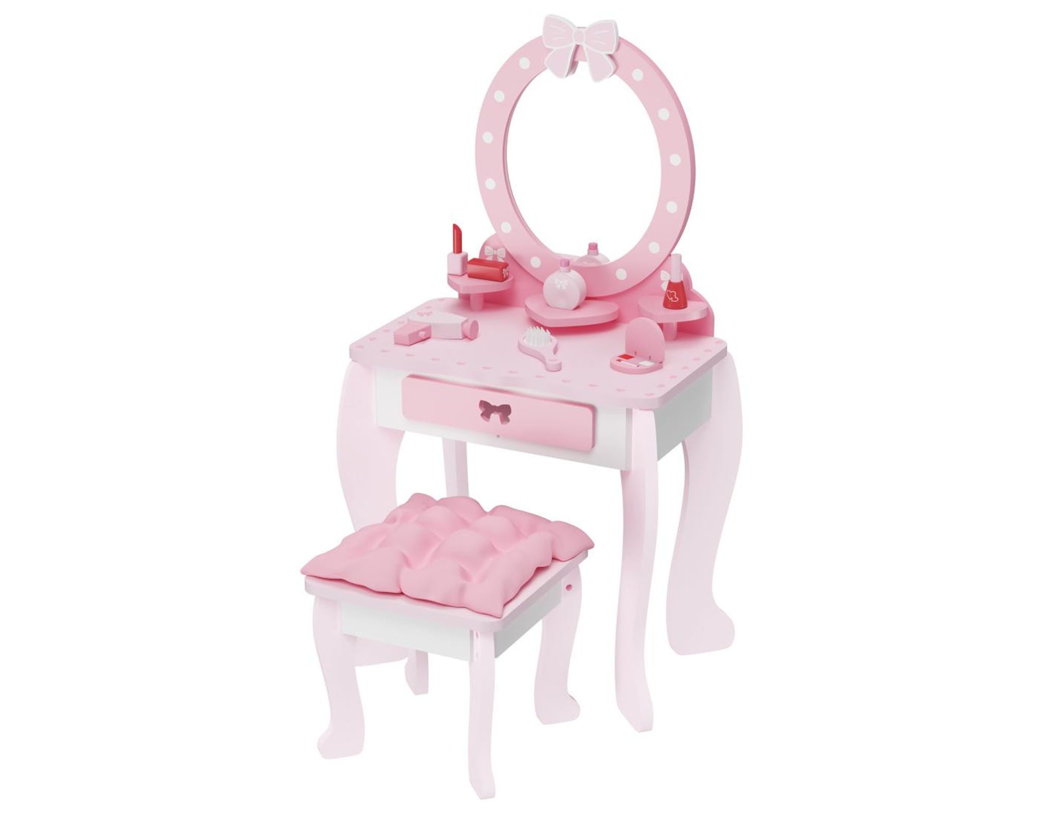 Playtive Schminktisch Schminktisch Kosmetiktisch Mädchen Hocker Spiegel Holz inkl. Zubehör