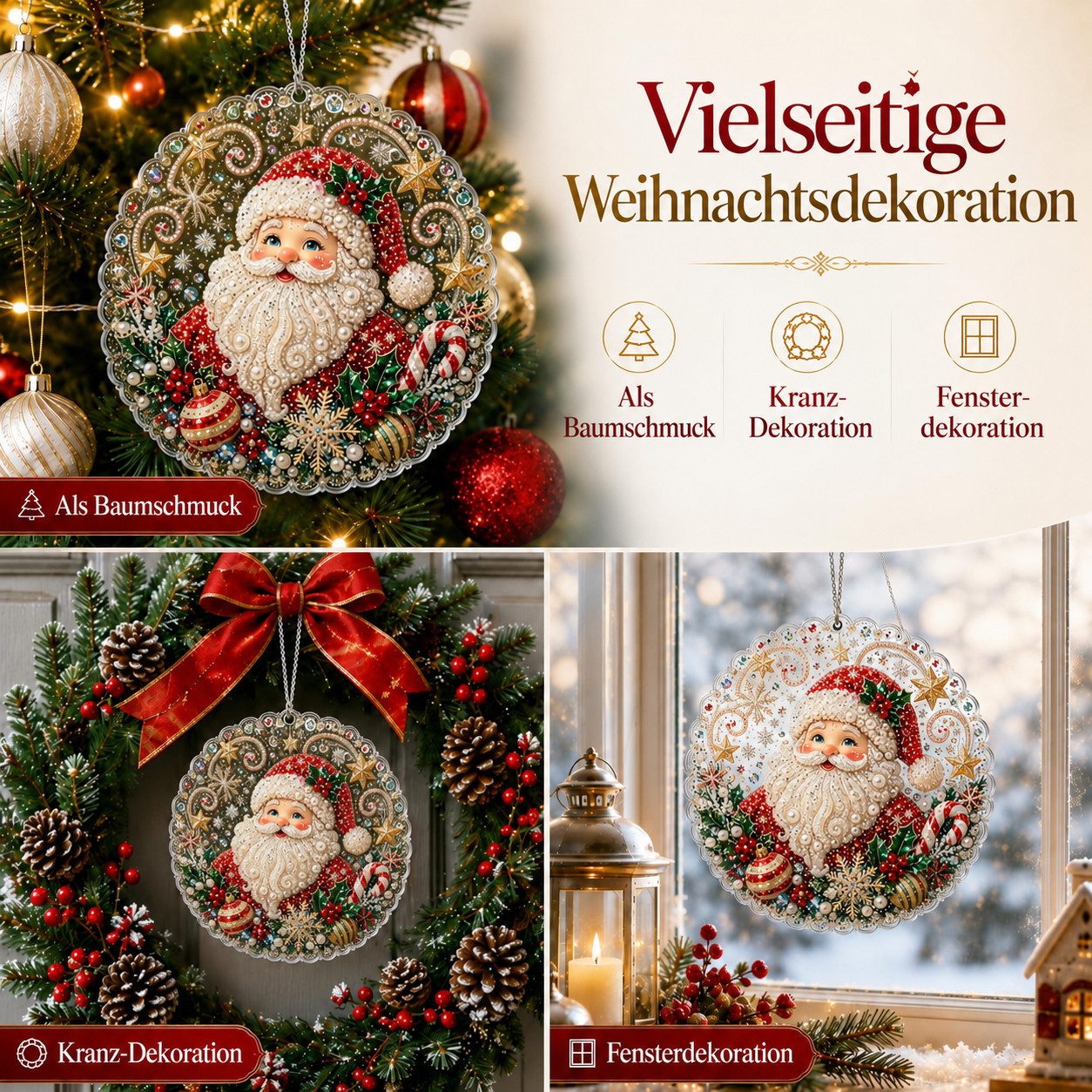 Sorvyzxn Weihnachtsfigur Strass Diamond Painting Set 25 × 25 cm, Weihnachts-Hängedeko, Mit Speziell Geformten Strasssteinen, Fensterdeko zum Aufhängen – Bild 5 von 5
