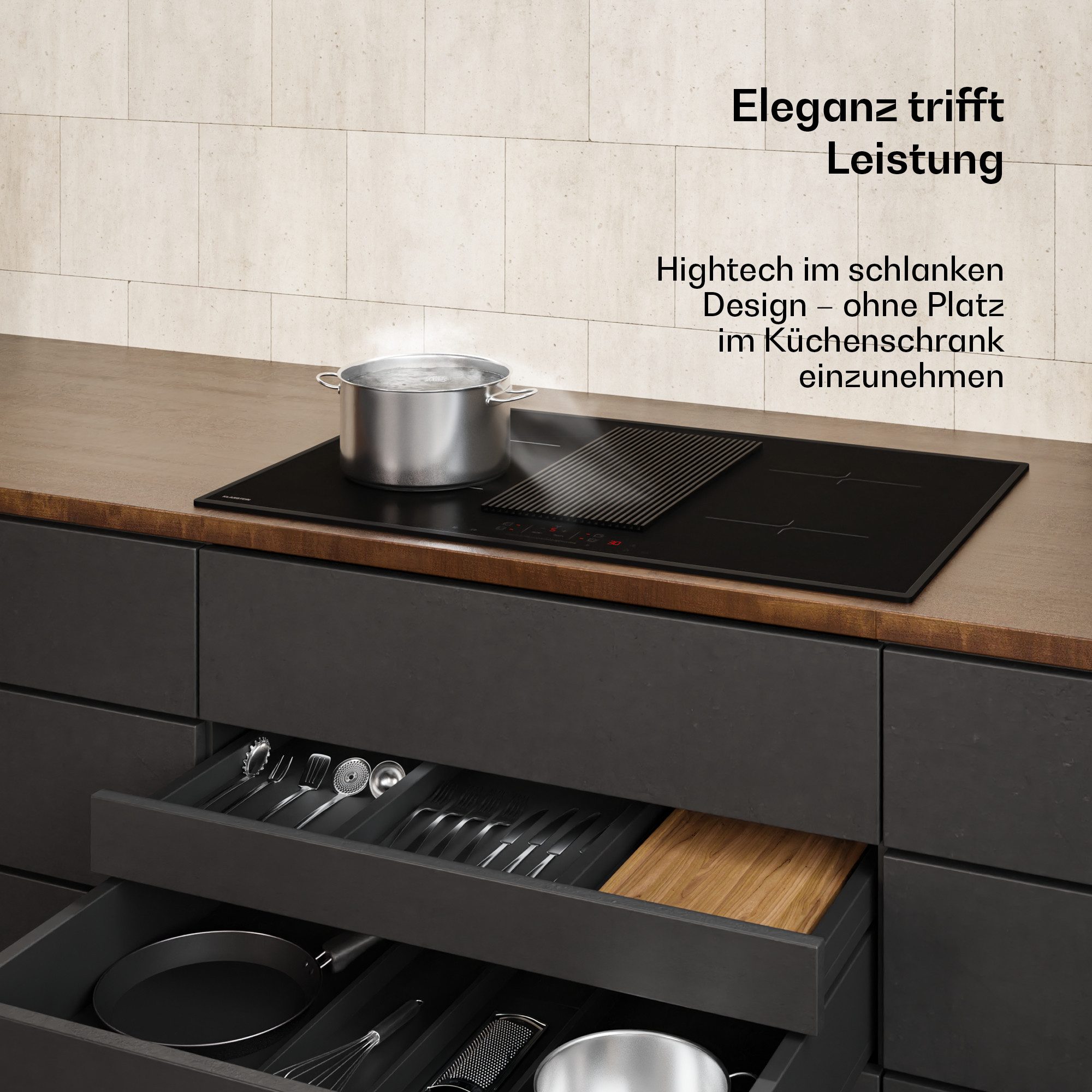 Klarstein Kochfeld mit Dunstabzug Velaire Induktionskochfeld 80 cm Dunstabzug 8400 W 590 m³/h 10047372, Einbau-Kochfeld mit Dunstabzug 4 Zonen Touch & Booster a – Bild 5 von 5