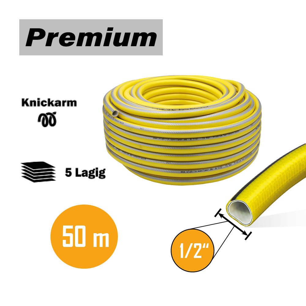 APD Schlauchtechnik Gartenschlauch Gartenschlauch Gelb 1/2 Zoll 50 m 5-lagig verstärkt knickfest