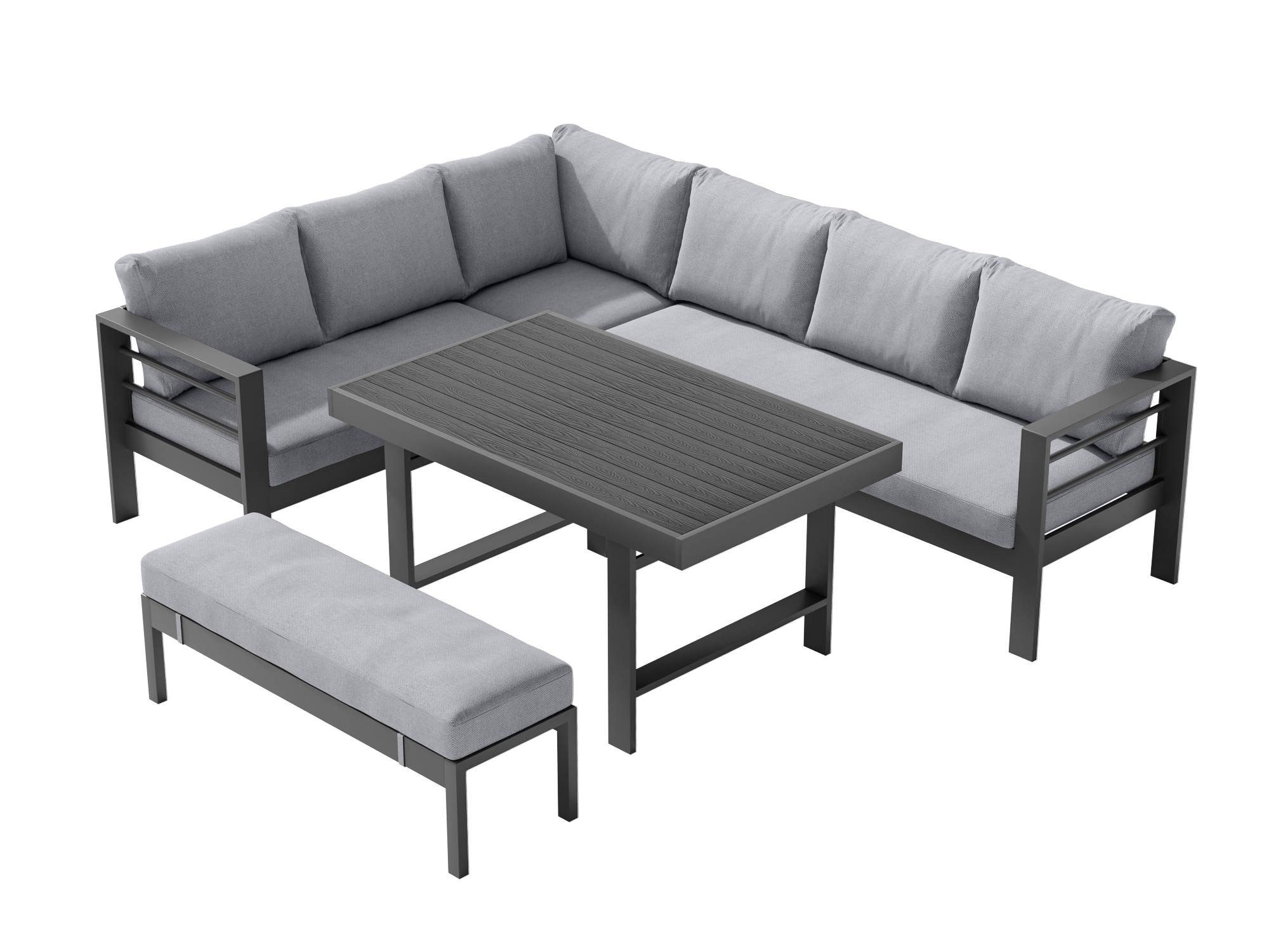 MeXo Gartenlounge-Set Outdoor Gartenmöbel Lounge-Set für 6-8 Personen, (Aluminium-Ecklounge, linke Ecke, 5-tlg., wetterfest & pflegeleicht), großer Esstisch 130 – Bild 2 von 5