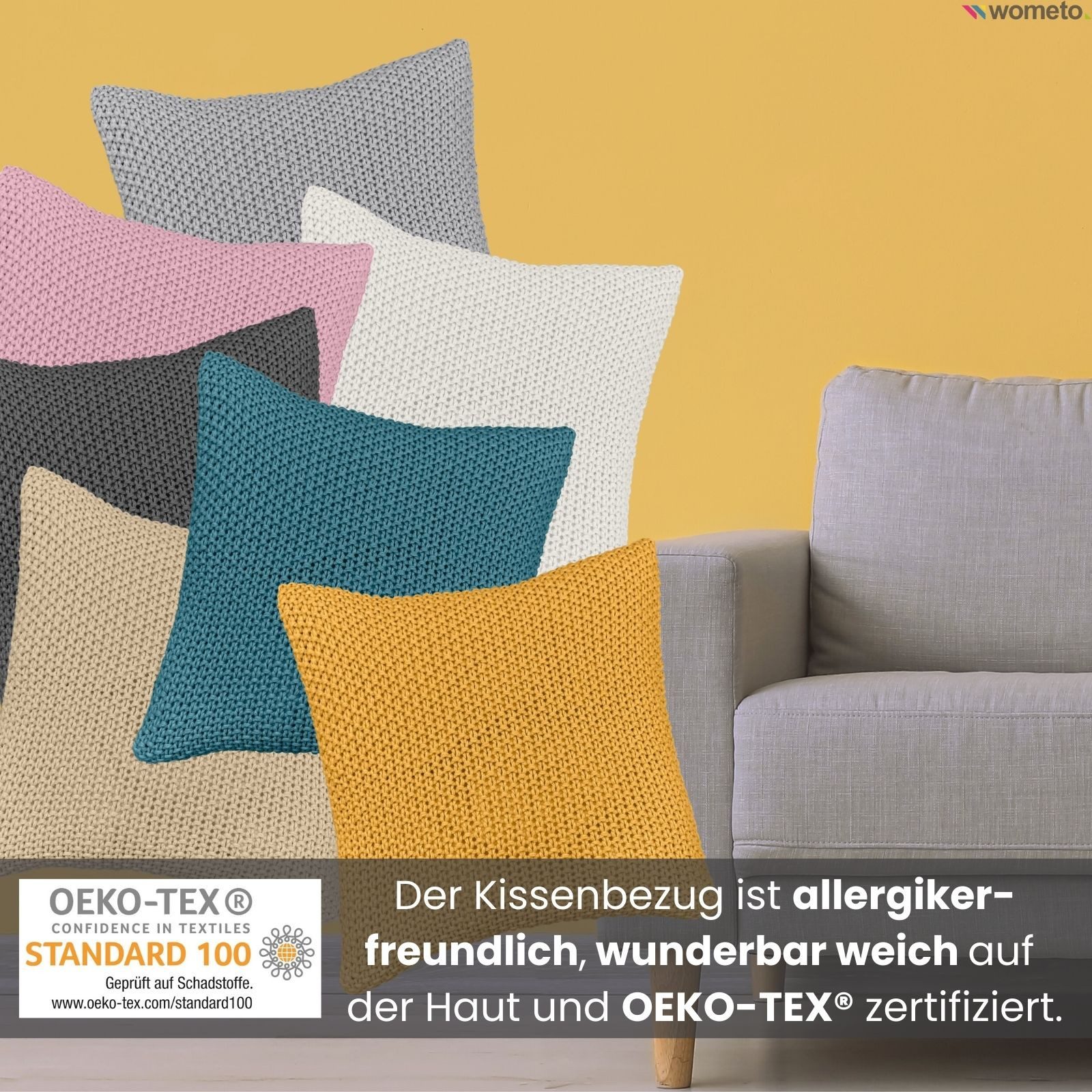 wometo Kissenbezug Strick mit Reißverschluss, 45x45 cm, (2 Stück), OEKO-TEX®, Kissenhülle mit edlem & schlichtem Strickmuster – Bild 3 von 5
