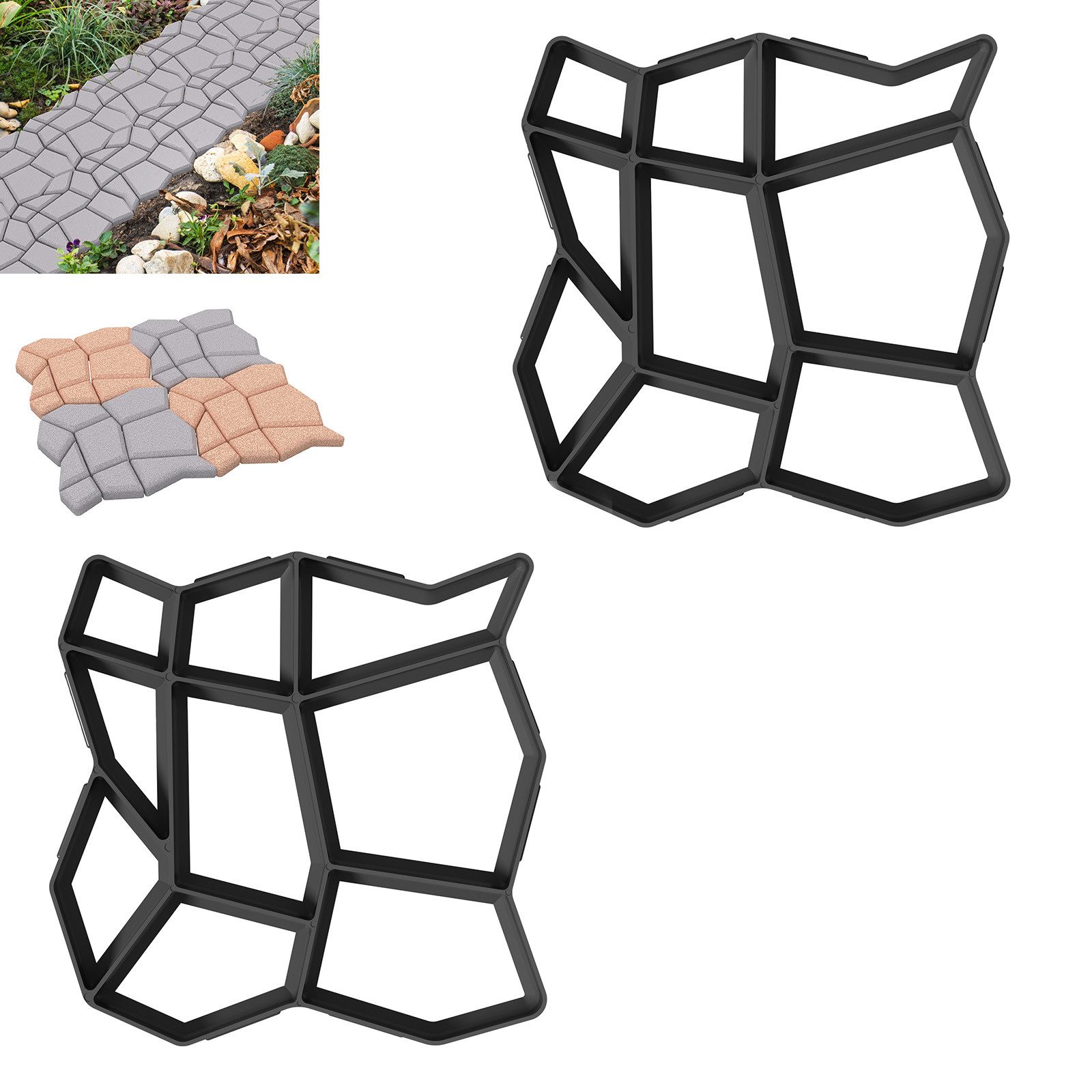FIVMEN Fundamentrahmen Gehweg Form DIY Pflasterform, Betonformen Garten Schablone, für Terrassenplatten Beton Gießform, (2-St), Gehwegplatten Pflastersteine streichen, Garten Trittsteine