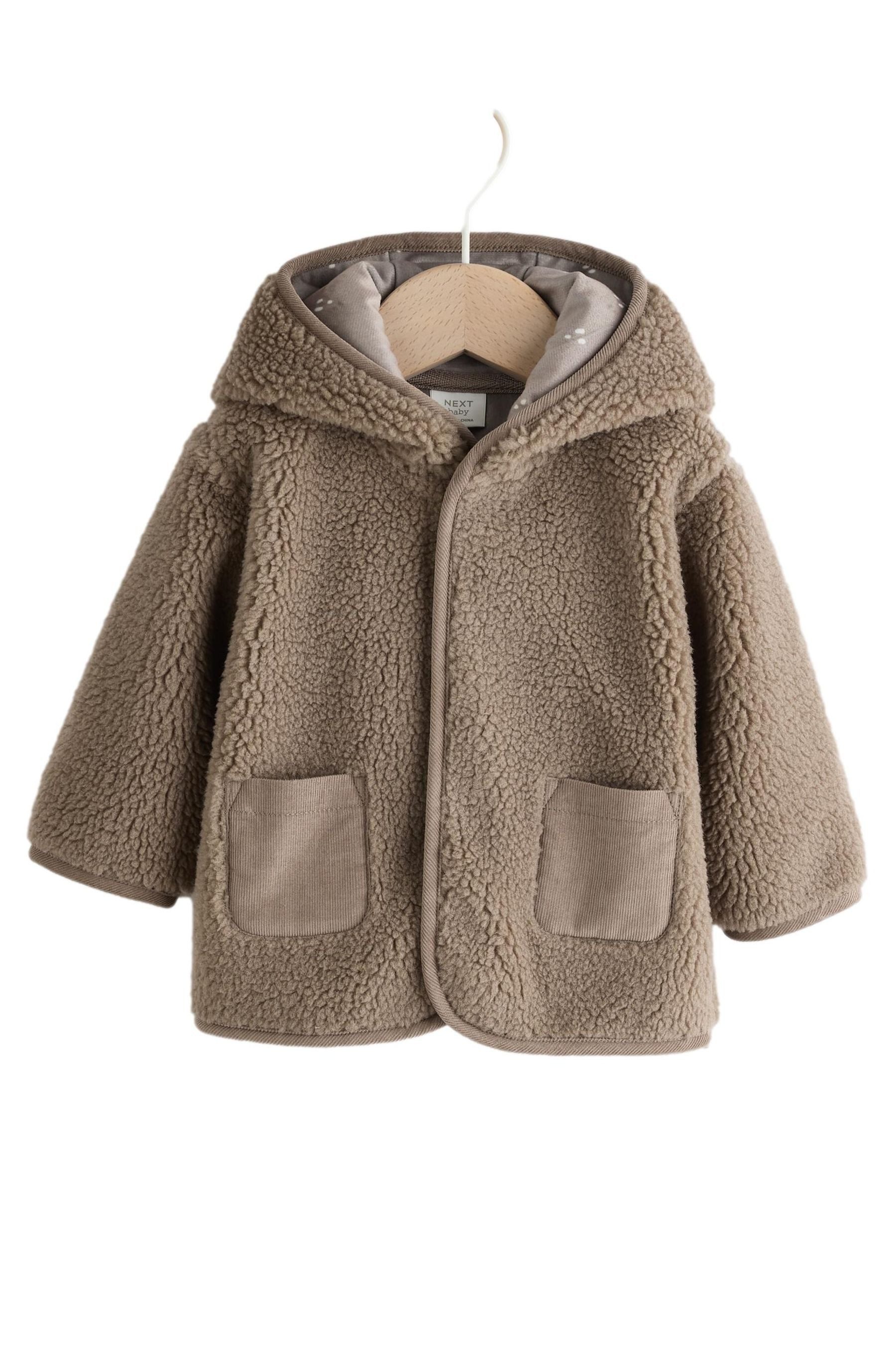 Next Kapuzenplüschjacke Baby Borgjacke mit Kapuze (1-St)