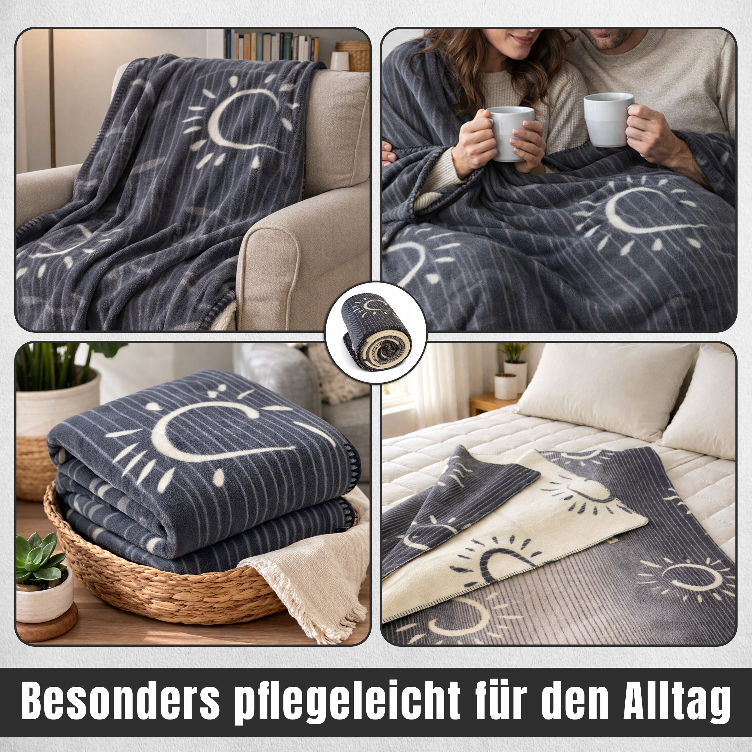 geborgenschlafen Tagesdecke Kuscheldecke SONNENGRUß - Bio-Baumwolle, mit Häkelkante - GOTS zertifiziert