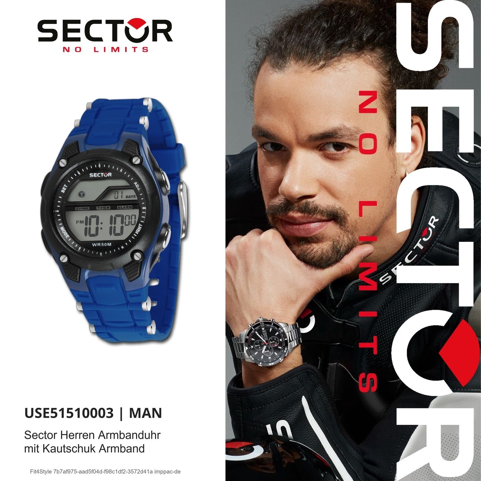 Sector Digitaluhr Sector Herren Herren rund, Armbanduhr Digital, Kautschukarmband 45mm) Armbanduhr (ca. blau, Casual groß