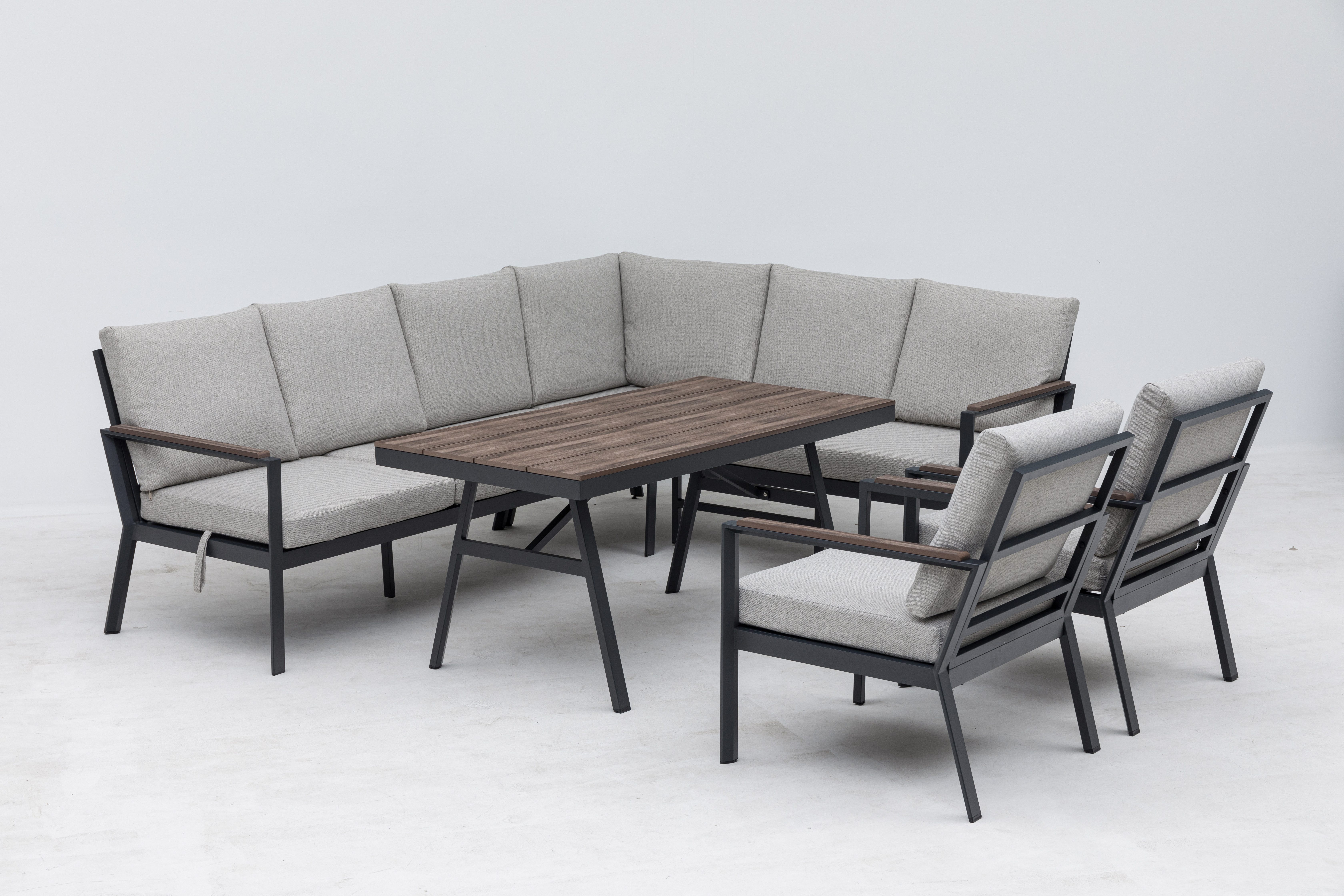 Gardissimo Gartenlounge-Set Andorra Alu Dining Lounge set mit hohen Tisch in Nonwood, (Spar-Set, 4-tlg., komplett-Set), wetterfest / pflegeleicht / Tisch in Dininghöhe