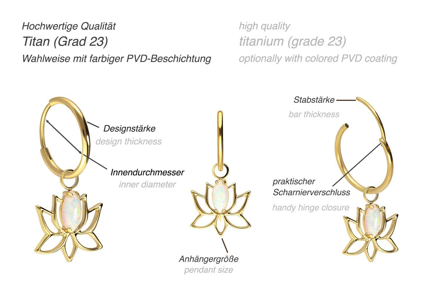 FILANGO Paar Creolen Titan Ohrclicker Creolen LOTUSBLÜTE + SYNTHETISCHER OPAL (Creolen, 1-tlg)