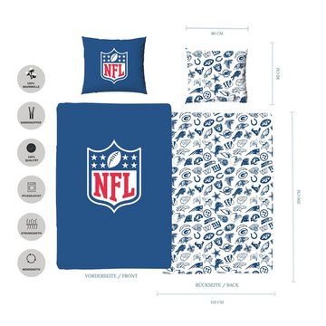 Bettwäsche NFL American Football 135x200+80x80 cm, 100% Baumwolle, MTOnlinehandel, Renforcé, 2 teilig, offiziell lizenzierte National Football League FAN Bettwäsche