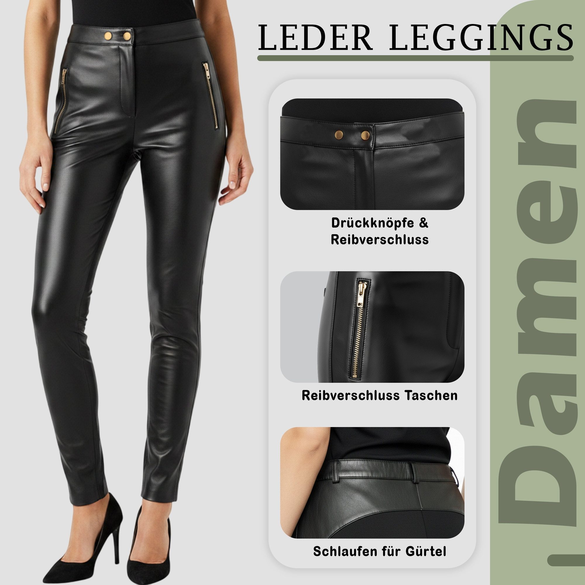 German Wear Leggings Trend450T Damen Lederhose aus Lammnappa Leder Legging mit elastan