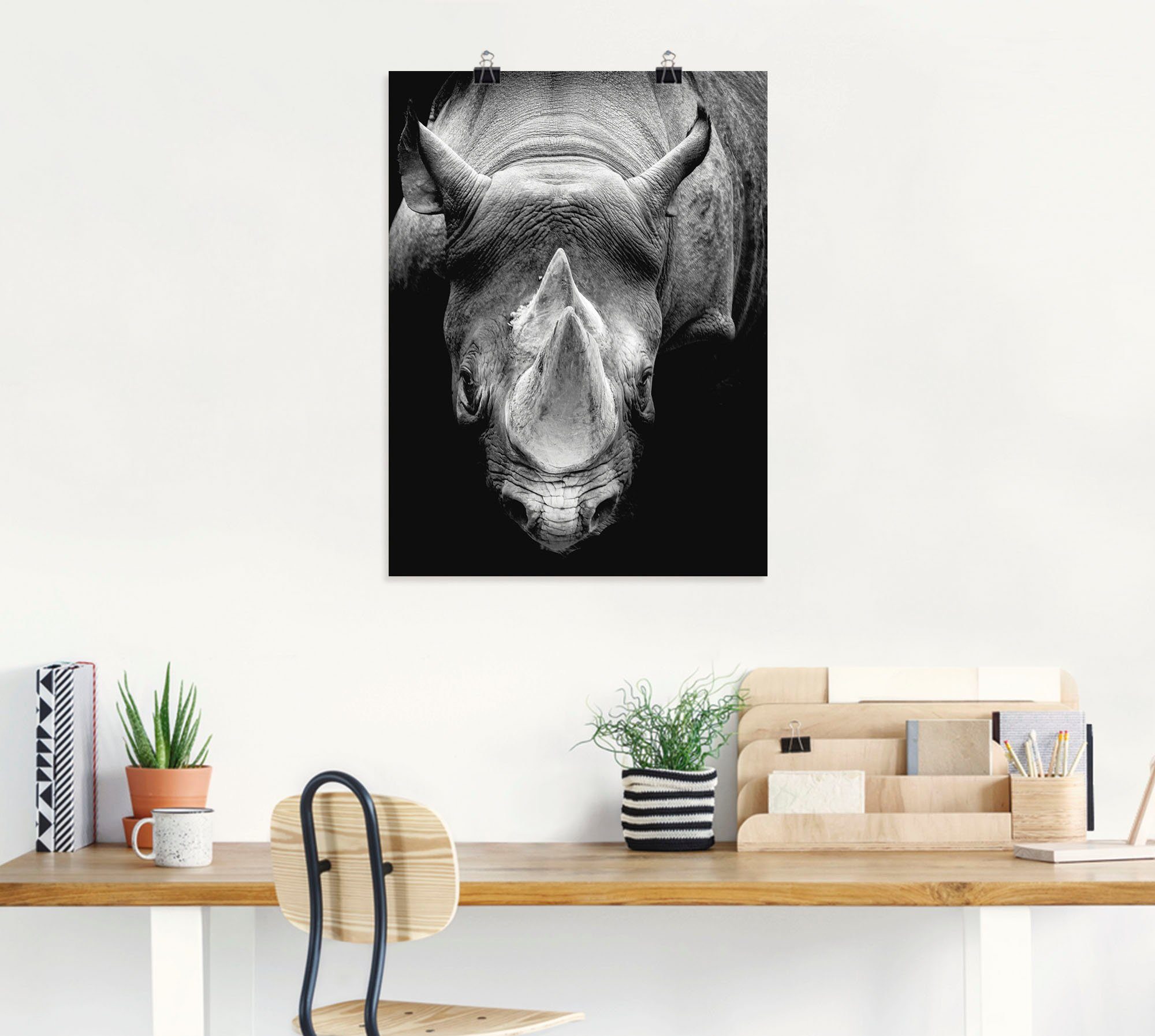 versch. Wildtiere in Das Alubild, St), Größen Leinwandbild, Wandbild Artland (1 Nashorn, als oder Wandaufkleber Poster