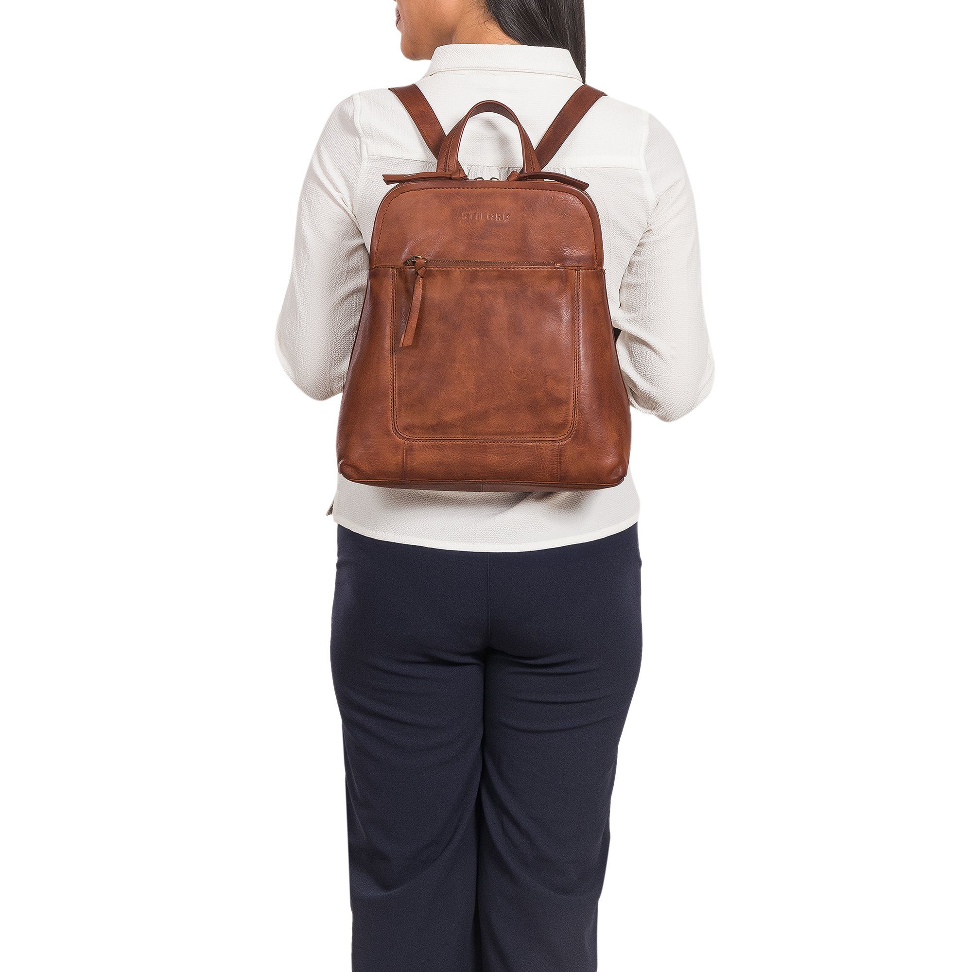 Elegant "Cathy" STILORD Rucksack - Leder brandy Frauen Cityrucksack cognac