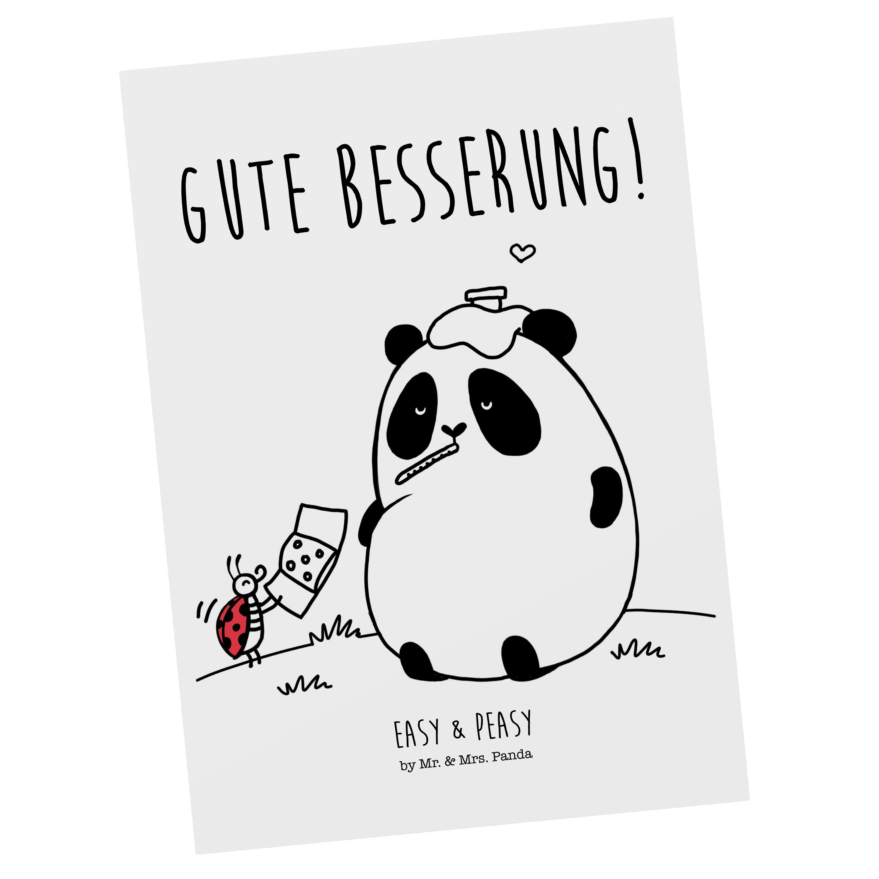 Mr. & Mrs. Panda Postkarte Easy & Peasy Gute Besserung - Weiß - Geschenk, Einladung, Grußkarte