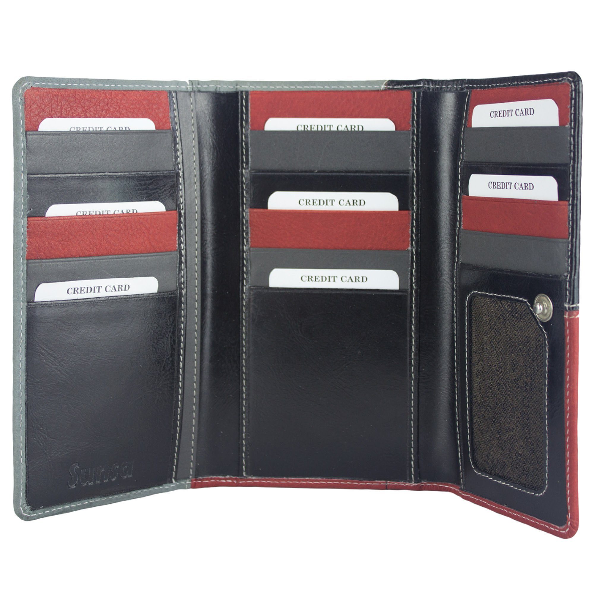 Geldbörse RFID-Schutz, recycelten mit aus schwarz/grau/rot aus echt Portemonnaie Damen Unisex Leder, Echt Sunsa Leder Geldbörse. Geldbeutel. Lederreste, Lederresten,