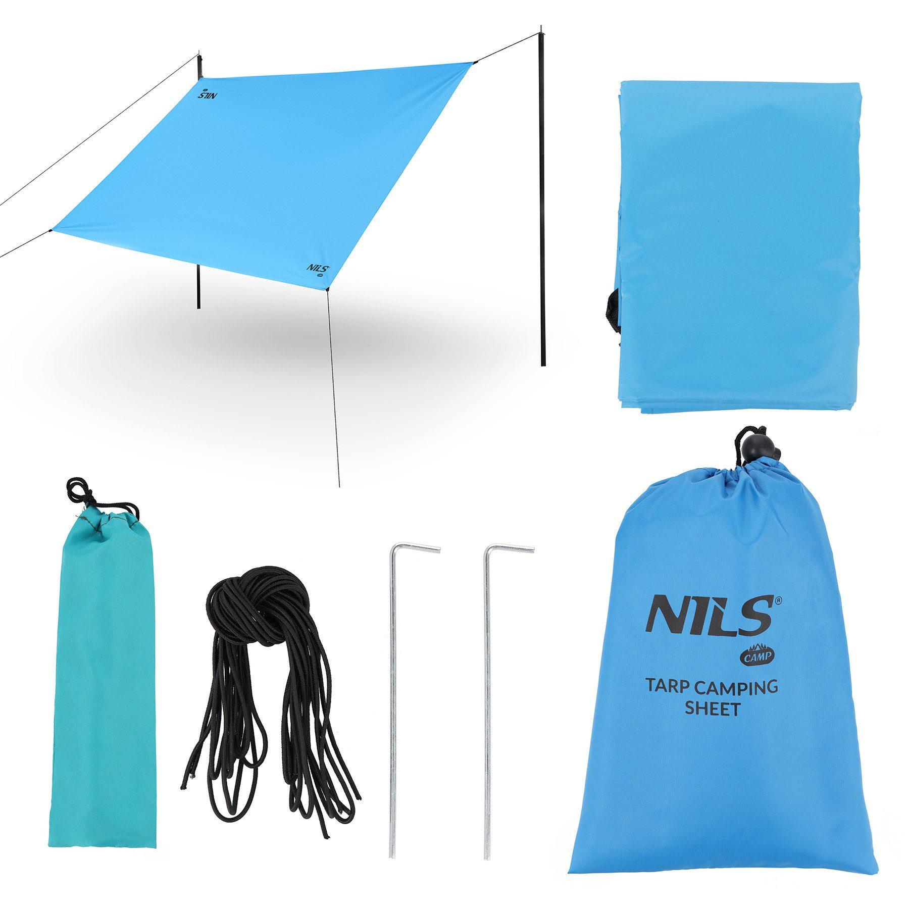 NILS CAMP Sonnensegel Campingsegel Sonnenschutz Tarp 230x140cm Blau