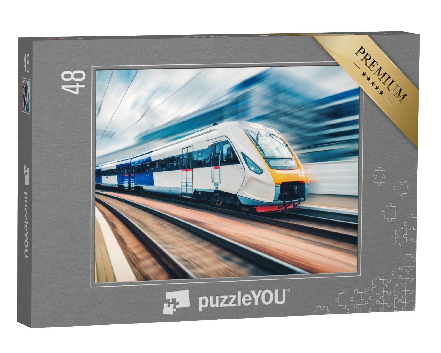 puzzleYOU Puzzle Weißer Hochgeschwindigkeitszug in Bewegung, 48 Puzzleteile, puzzleYOU-Kollektionen Eisenbahn