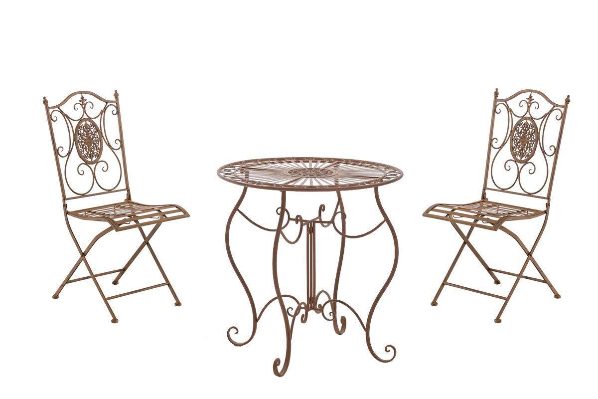 furnicato Garten-Essgruppe Sitzgruppe Aldeano 70x70 cm antik braun, (1-tlg), Handgefertigtes Gartenset mit antiker Patina für deine Terrasse