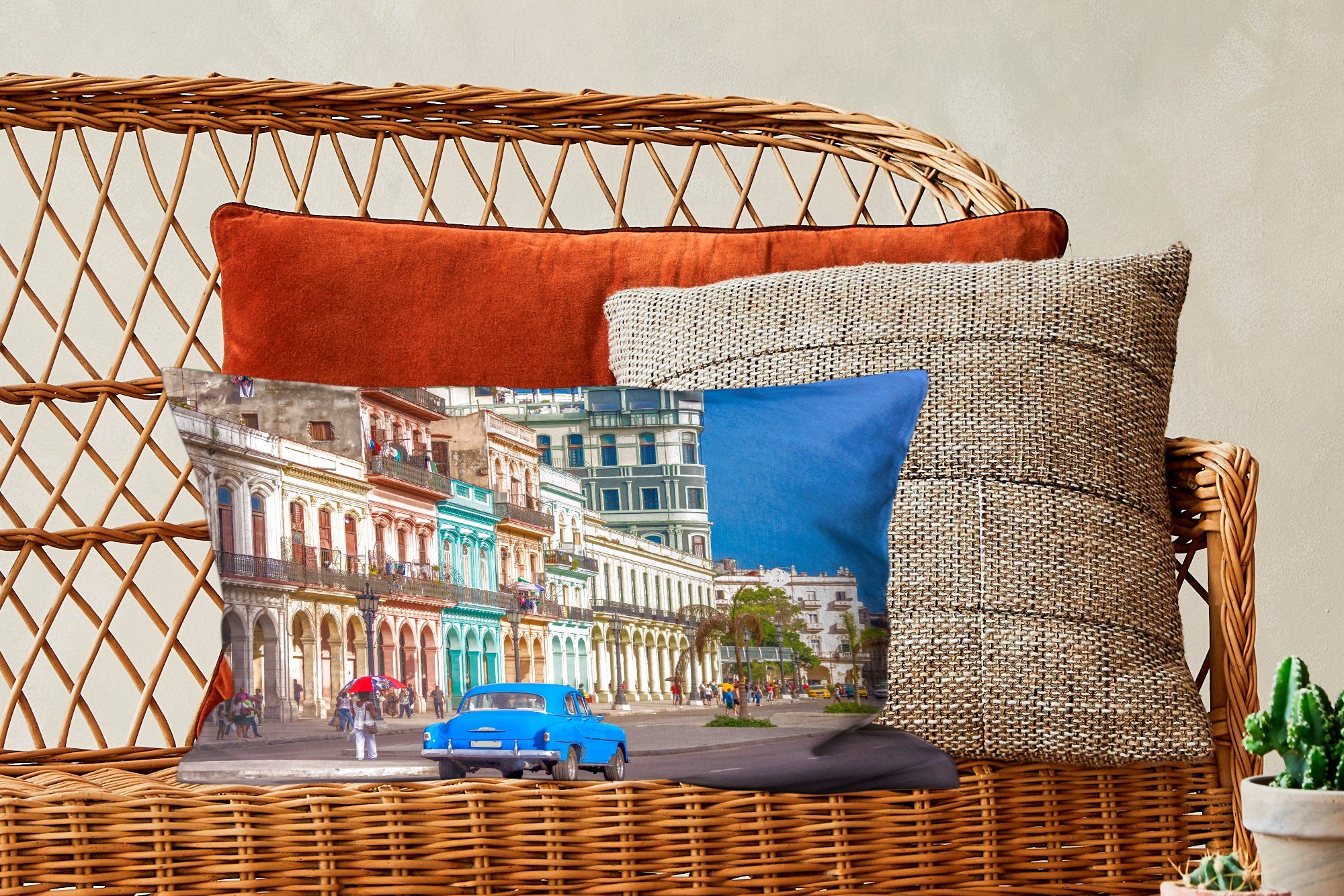 MuchoWow Dekokissen Farbenfrohe spanische Architektur in Füllung, Zierkissen, Schlafzimmer Nordamerika, Dekokissen Kuba bei mit Wohzimmer Dekoration