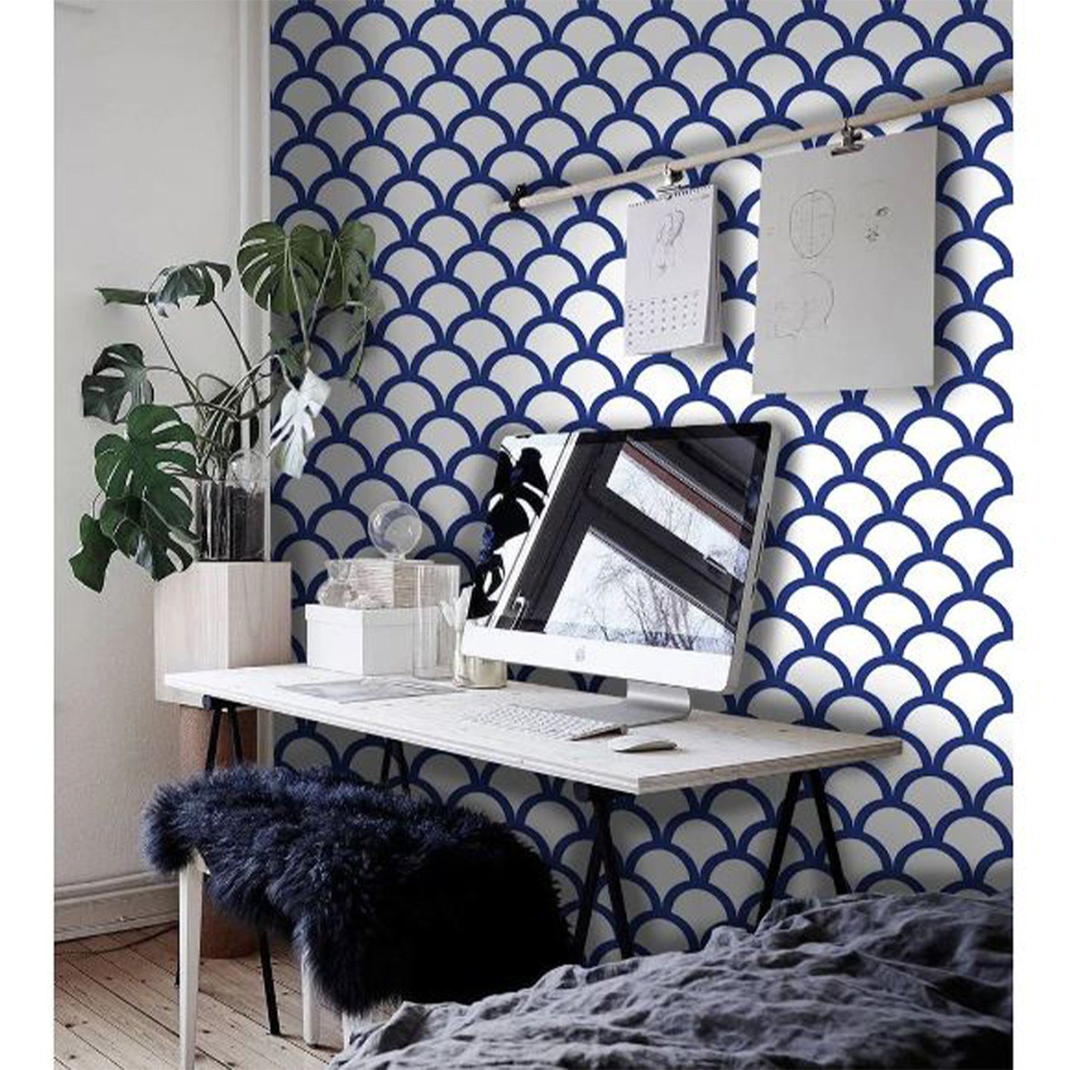 Tulup Fototapete Modern Fototapete Wohnzimmer XXL Wand Tapete - Blaue Fischschuppe