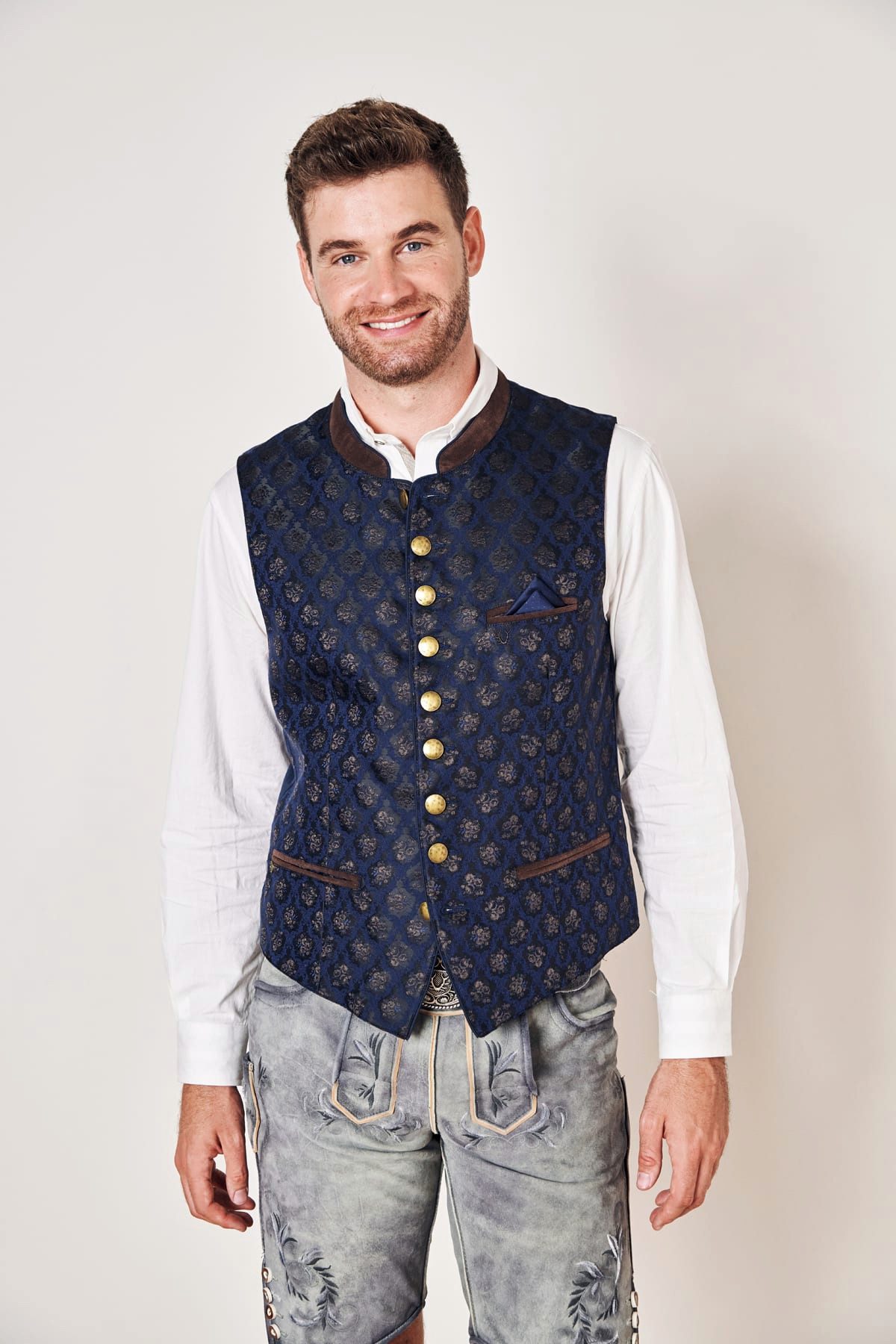 Moschen-Bayern Trachtenweste Aaron Marine Blau - Gilet Weste zur Lederhose oder Jeans