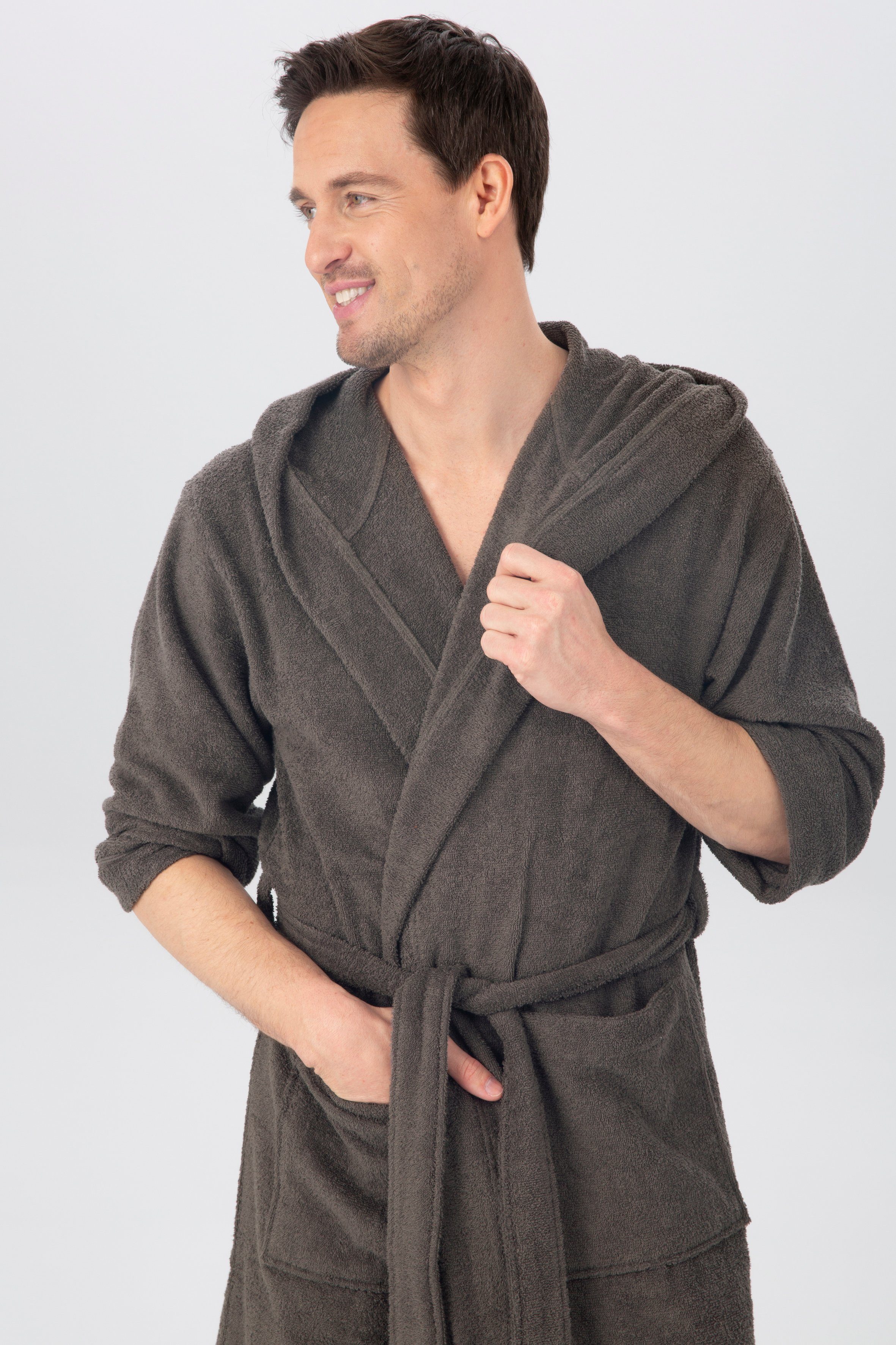 OTTO home Unisex-Bademantel Sanremo, ideal für Sauna & Spa, Hotelbademantel, Morgenmantel, Langform, Baumwolle, Kapuze, Gürtel, mit Taschen, Damen & Herren Bademäntel, S-3XL