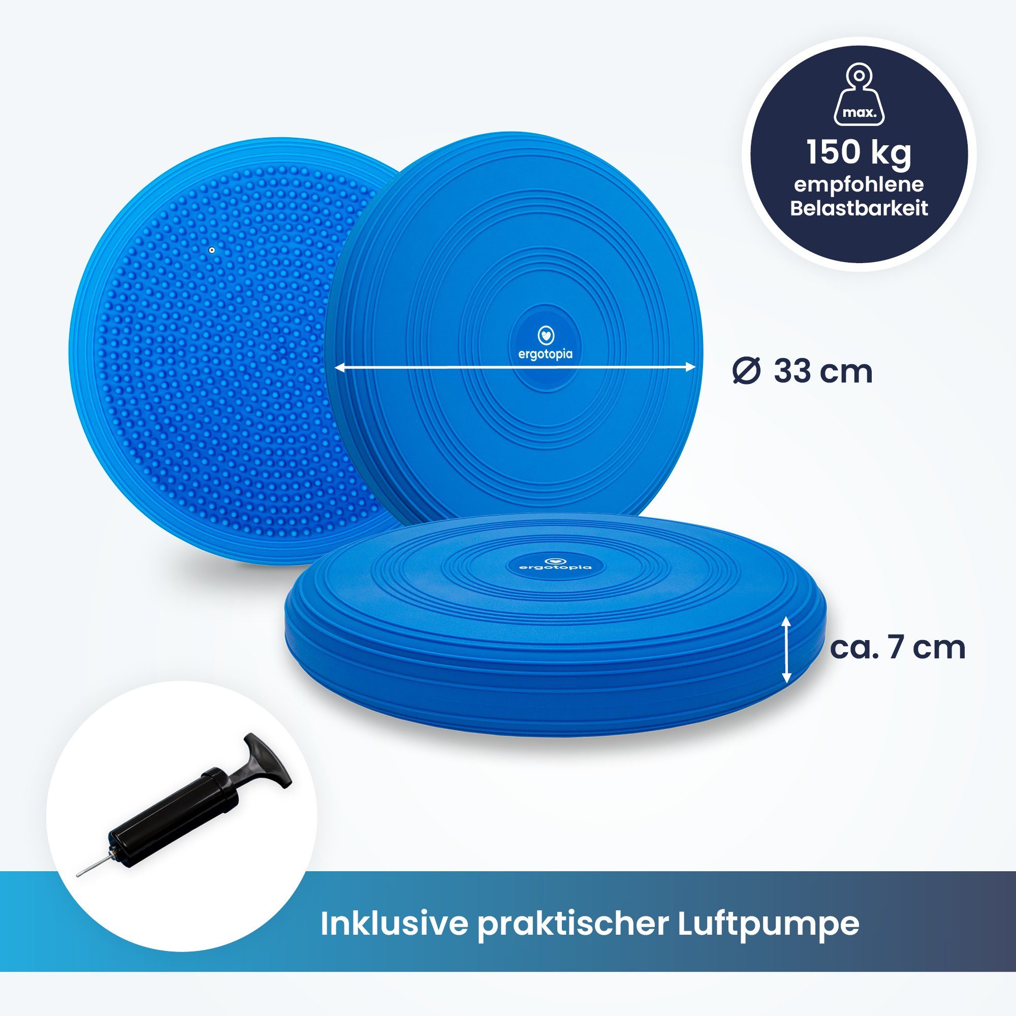 Ergotopia Balancekissen ergonomisches Ballsitzkissen 33cm inkl. Luftpumpe, zur Unterstützung beim Balancetraining