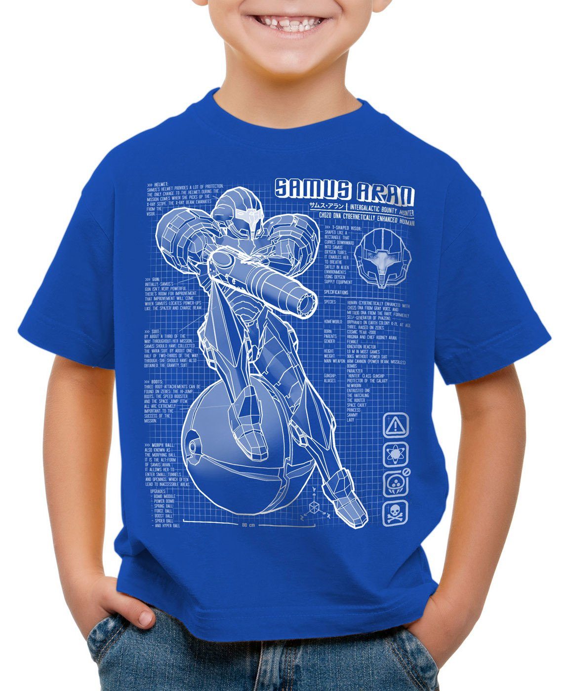 style3 Print-Shirt Kinder T-Shirt Samus Blaupause metroid nerd gamer nes snes switch