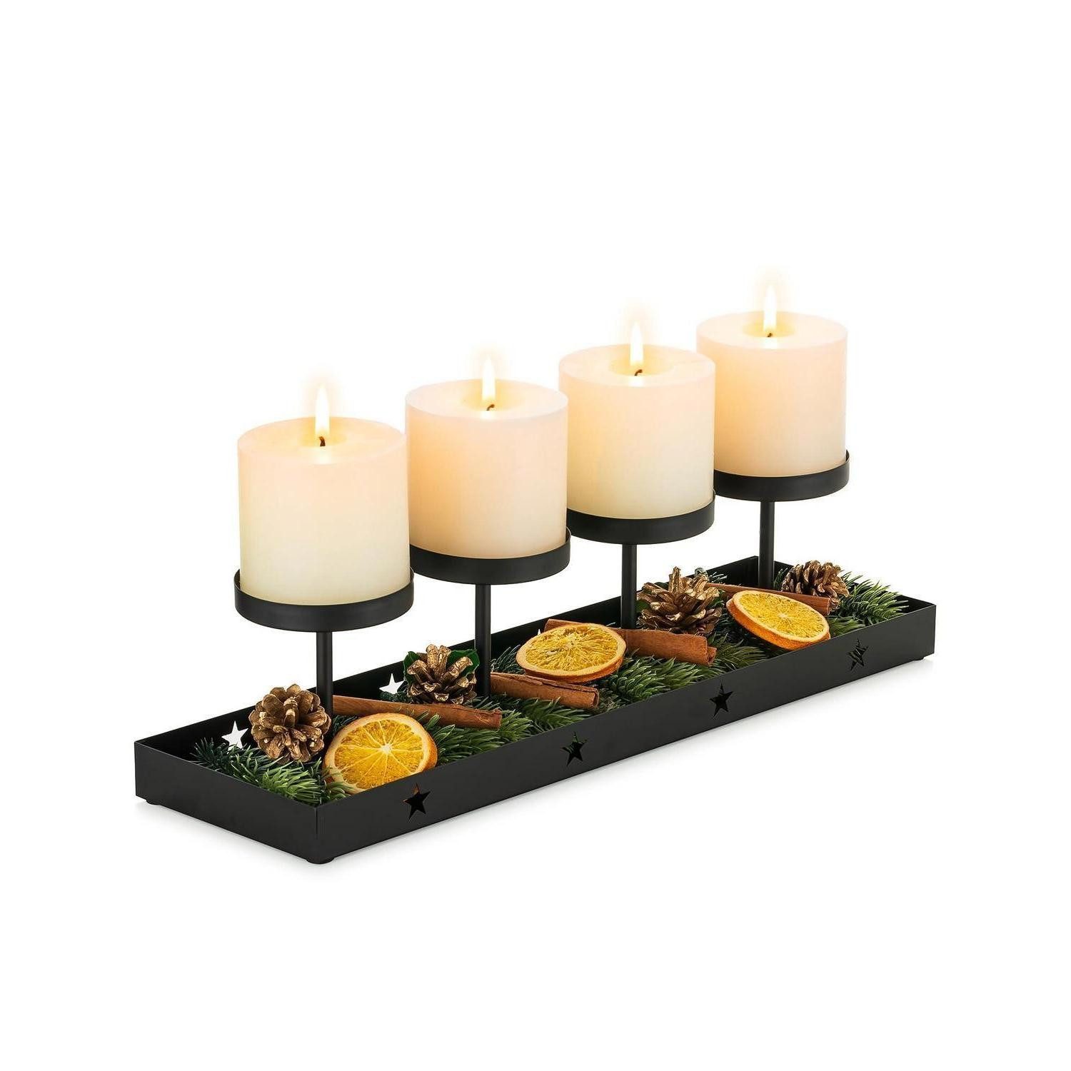 LuxusKollektion Adventskranz Adventskranz Länglich Metall Schwarz 42cm