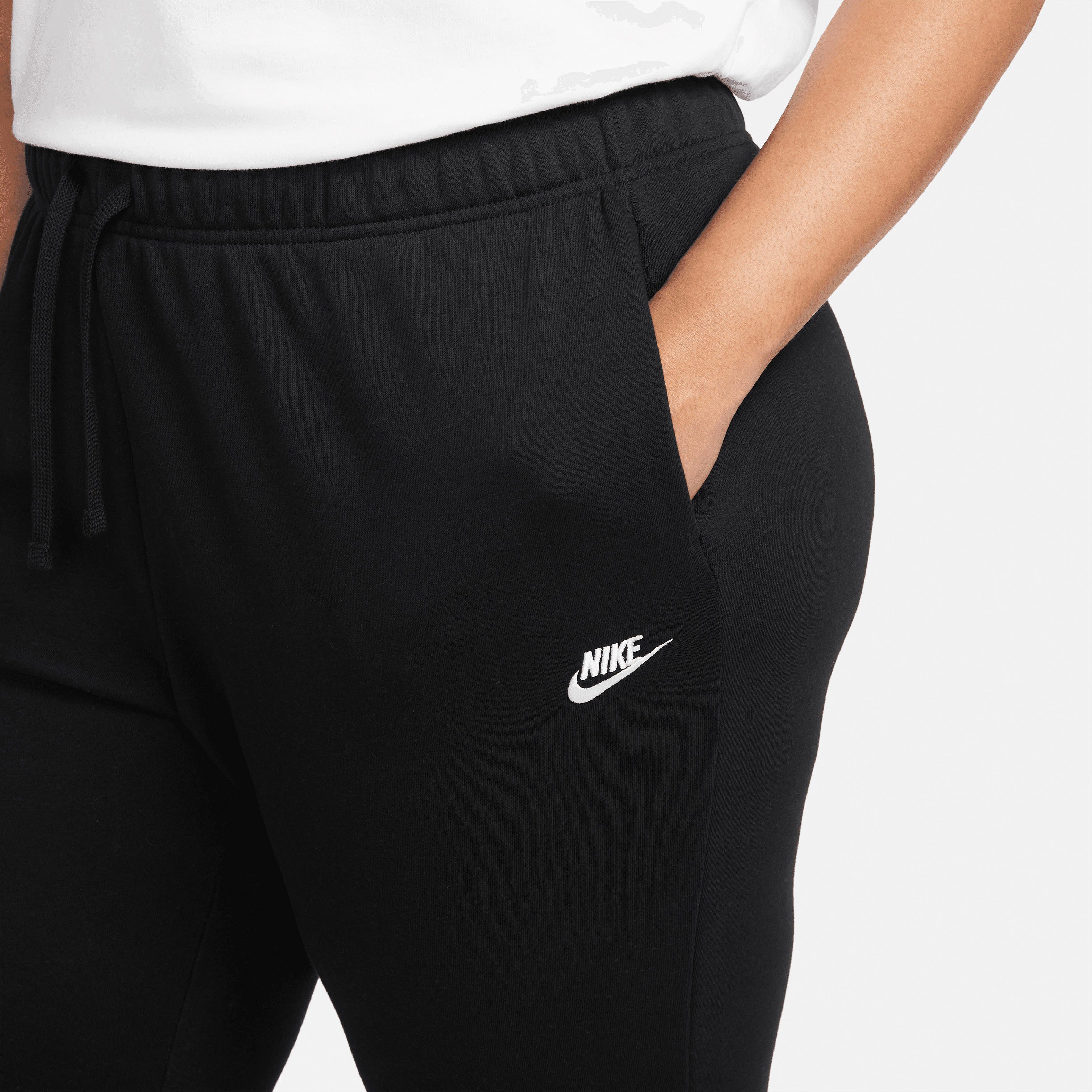 Nike BLACK/WHITE Women's Size) Club Jogginghose Fleece Joggers Sportswear (Plus Mid-Rise