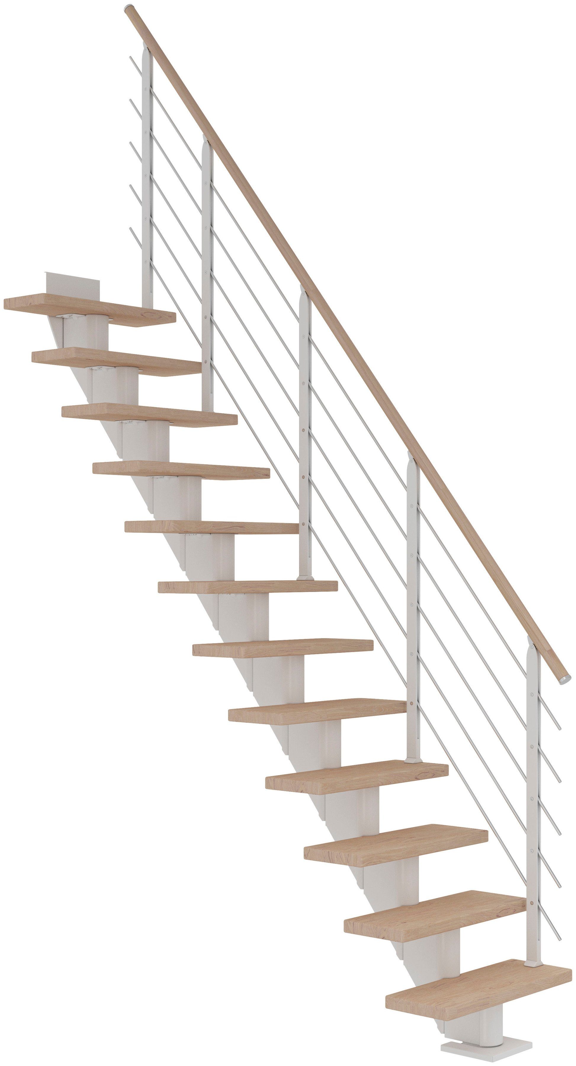 279 Mittelholmtreppe Geschosshöhen Stufen weiß/Metall Eiche für Frankfurt, bis cm, offen, Dolle