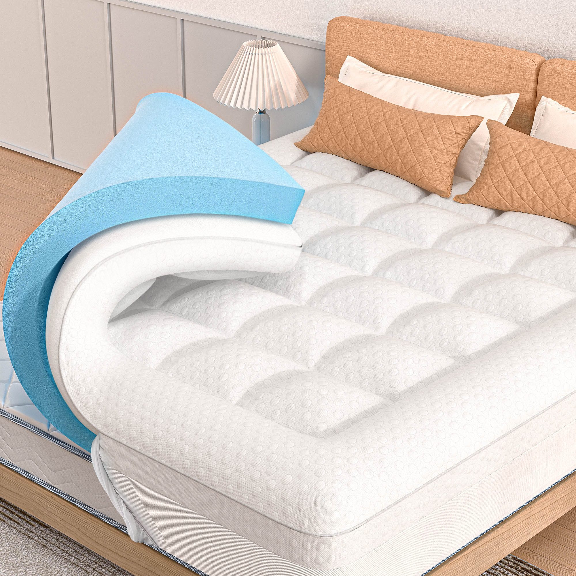 DoChair, Цилиндр 7,5 cm Höhe Memory Foam Matratze, 10 cm hoch, (Zwei Härtegrade H3 & H2 Gel Mattress Цилиндр Waschbarem Bezug), Matratzentopper Beide Seiten verfügbar mit 4 Anti-Rutsch-Bändern