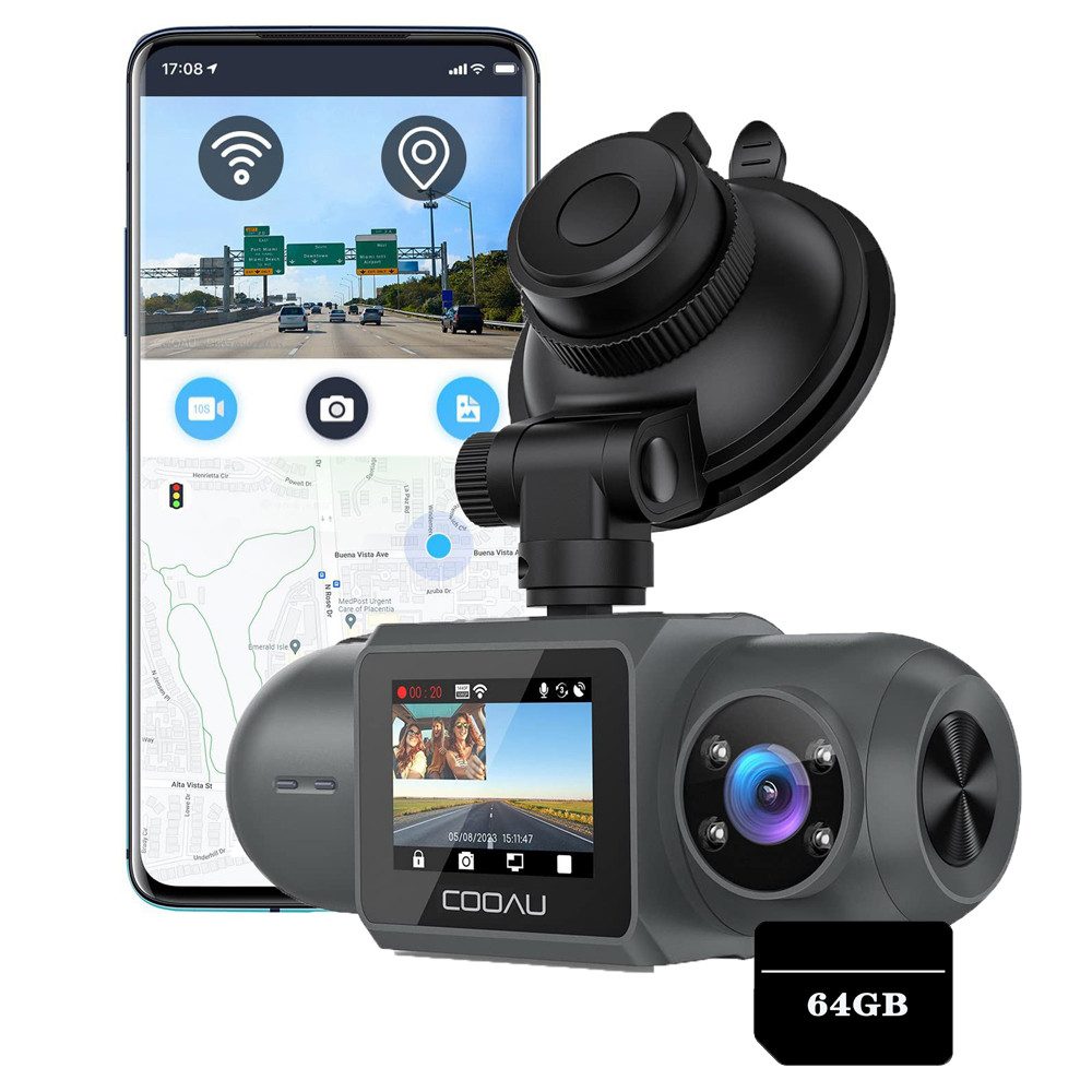 COOAU dashcam autokamera kabellos vorne und Innen mit parküberwachung & GPS Dashcam (4K Single Front - Aufnahme/Dual 1440P + 1080P Front & Inside - Aufnahme, WLAN (Wi-Fi), Für Auto, Minivan, SUV, Sportwagen, Kleinwagen, Cabrio, UTV, WIFI-GPS und kostenlose APP,Infrarot-Nachtsicht & WDR,Hardwire-Kit)