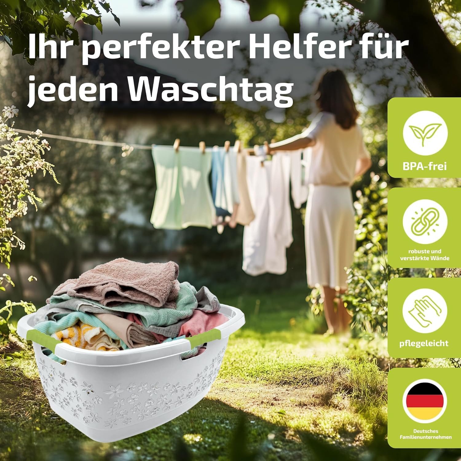 homesti Wäschekorb ergonomischer Wäschekorb weiß/grün 50 L mit Soft-Touch-G günstig online kaufen