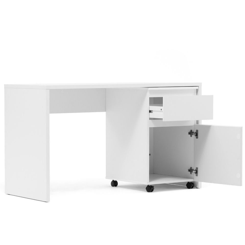 Homestyle4u Schreibtisch Schreibtisch Weiß mit Rollcontainer Bürotisch Rollen Schublade