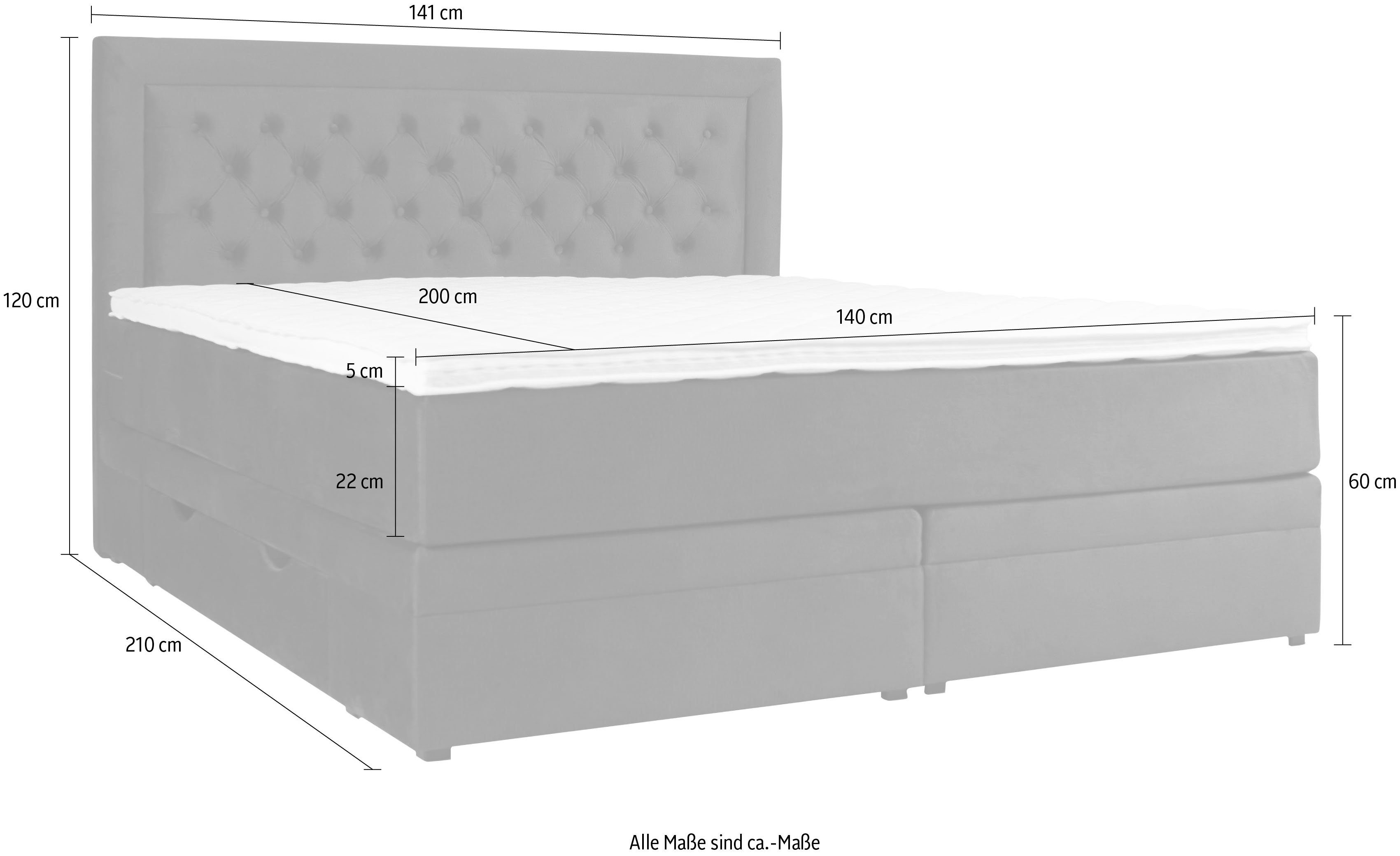 Leonique Boxspringbett Julien, cream mit Taschenfederkernmatratze