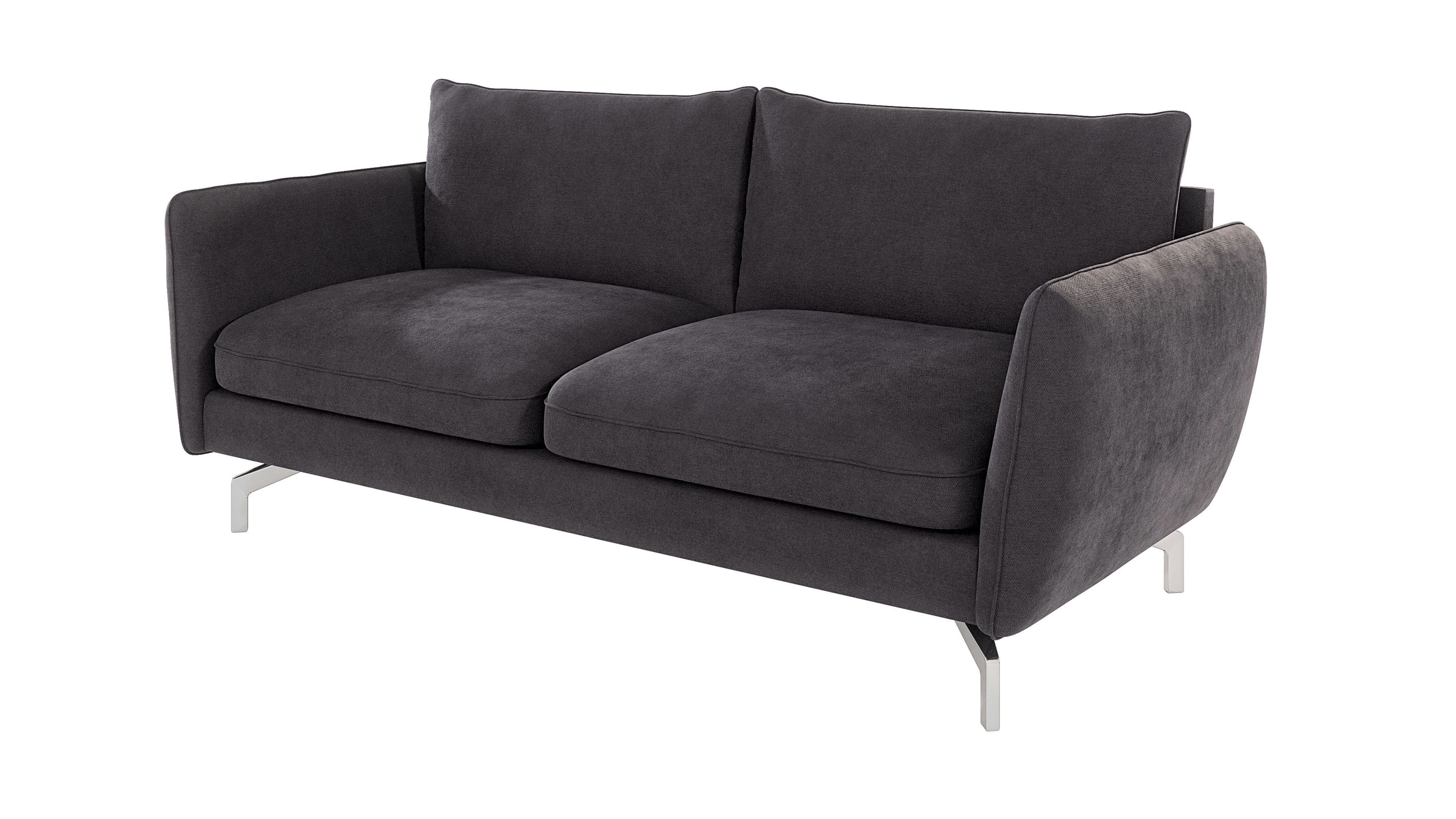 Möbel Metall S-Style Graphit mit Modernes mit 3-Sitzer Silber Wellenfederung Benita Sofa Füßen,