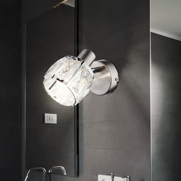 etc-shop Wandleuchte, Leuchtmittel nicht inklusive, Wandleuchte Lampe Glaskristalle Schalter Wohnzimmer Chrom