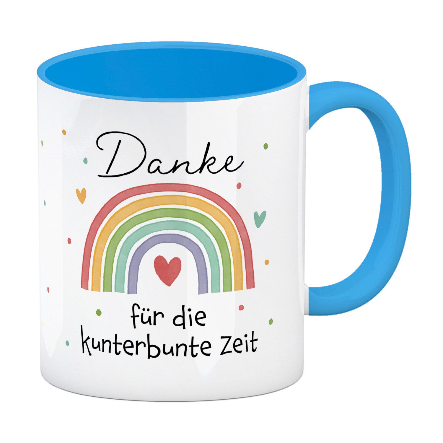 Tasse Regenbogen Kaffeebecher in hellblau mit Spruch Danke für die Zeit