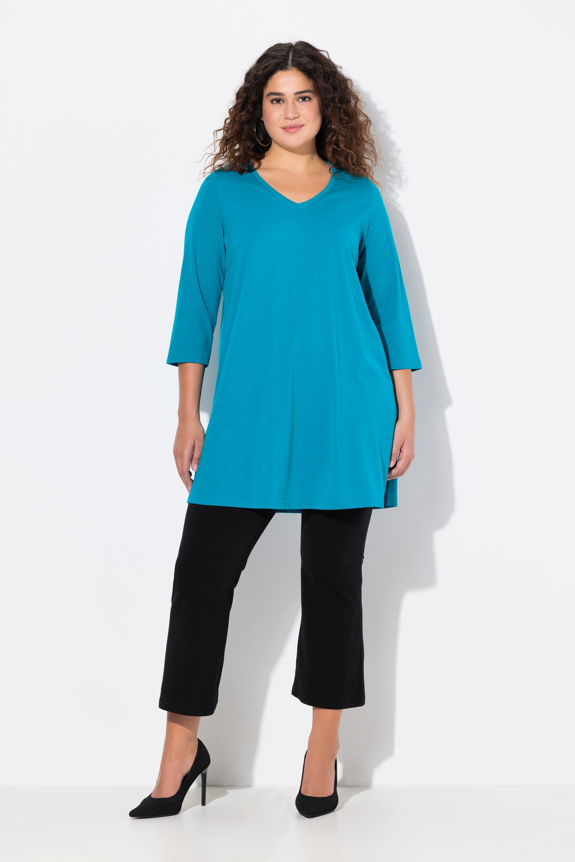 Ulla Popken Longshirt Longshirt A-Linie V-Ausschnitt günstig online kaufen