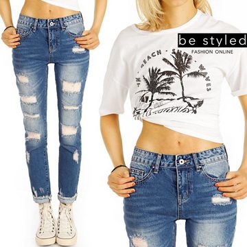 be styled Mom-Jeans Mom Boyfriend High Waist Jeanshose, Destroyed Denim - Damen - j11m-2 5-Pocket-Style