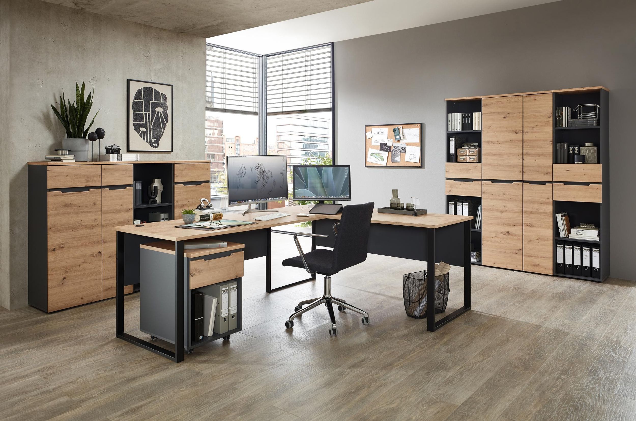 Innostyle Büromöbel-Set Komplettbüro MEMPHIS IV 8-teilig Front Artisan Eich günstig online kaufen