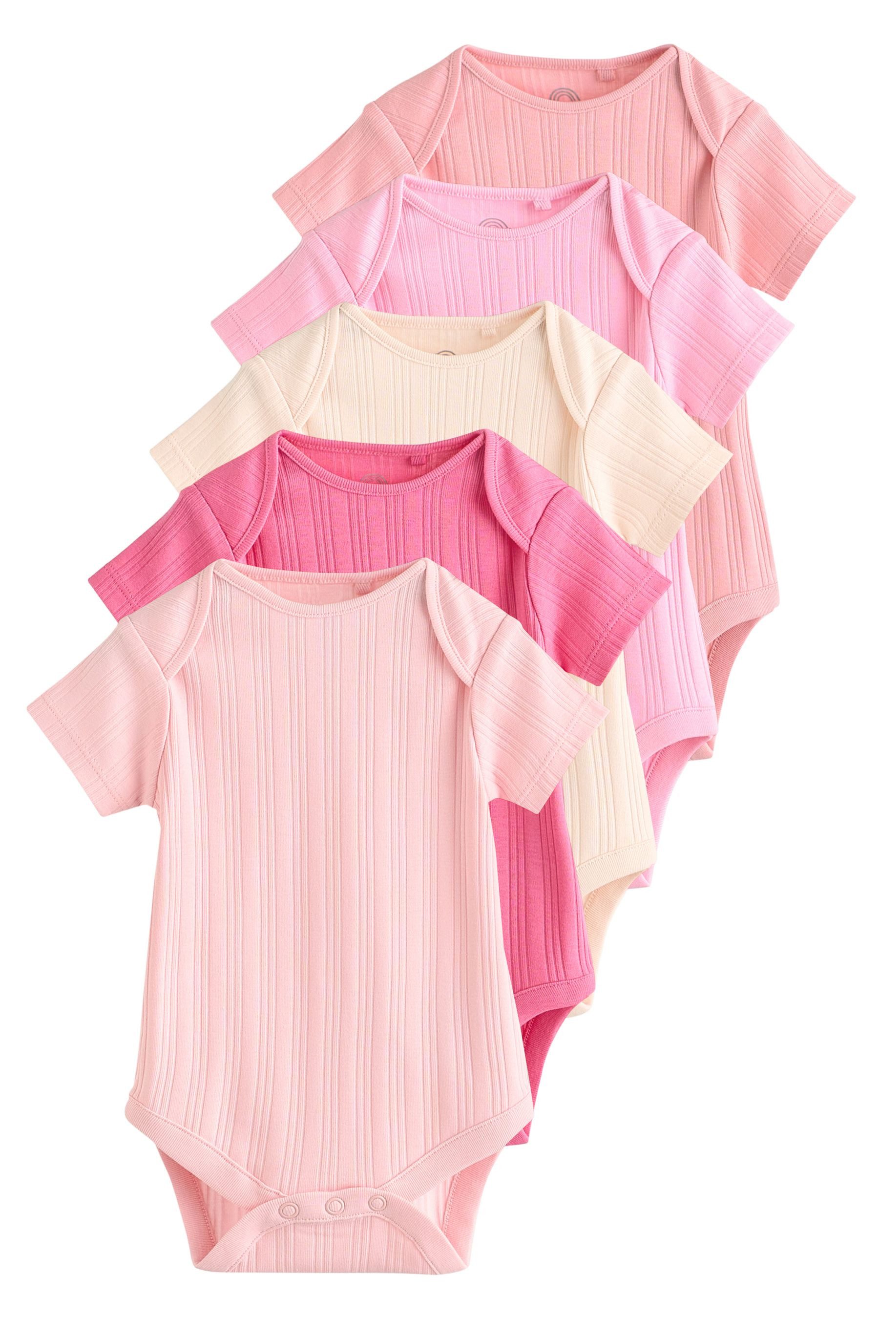 Next T-Shirt-Body Gerippte Kurzarm-Babybodys 100 % Baumwolle, 5 Stk. (5-tlg)