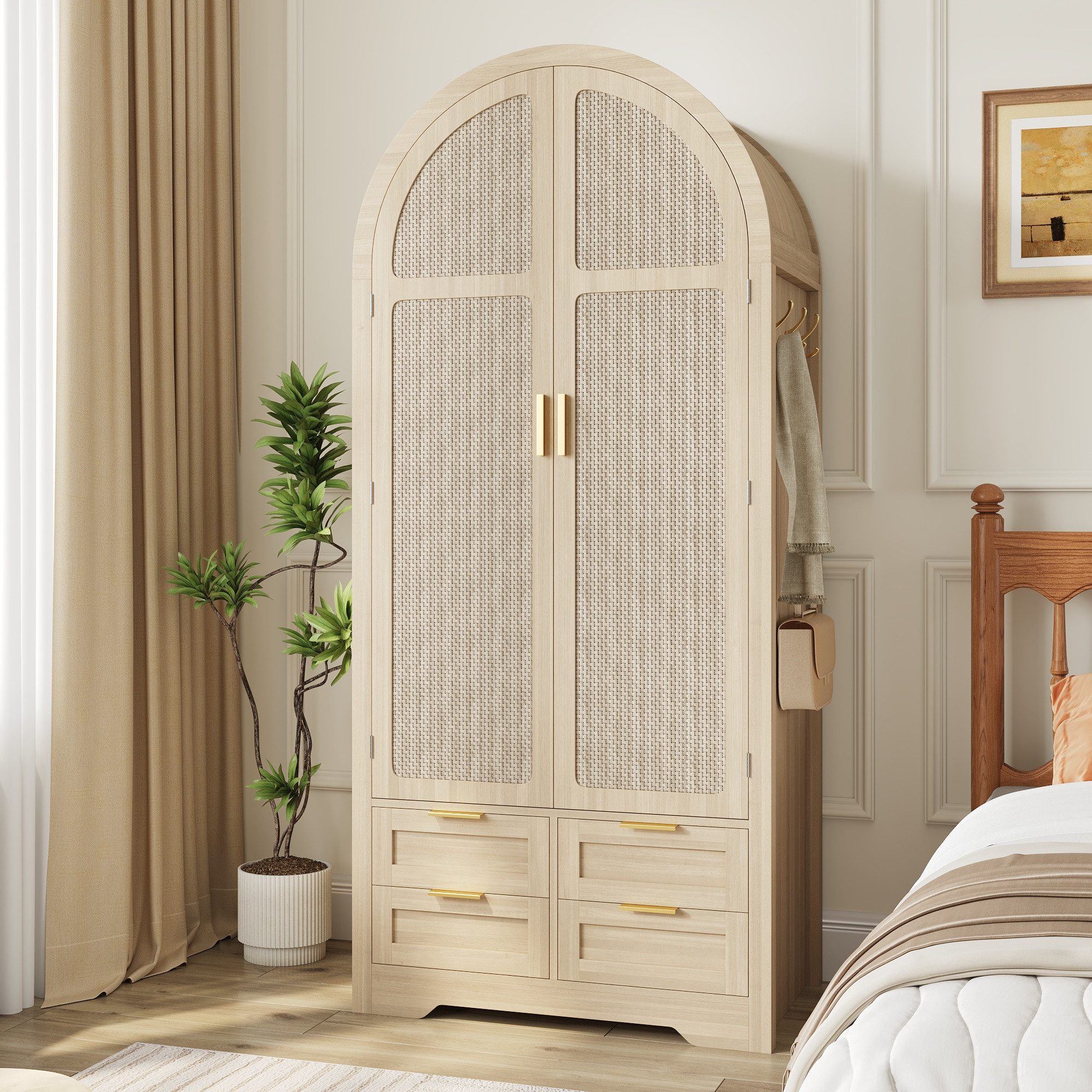 Merax Kleiderschrank mit Stofftüren, Schublade & Kleiderstange (Kommode, 1- günstig online kaufen