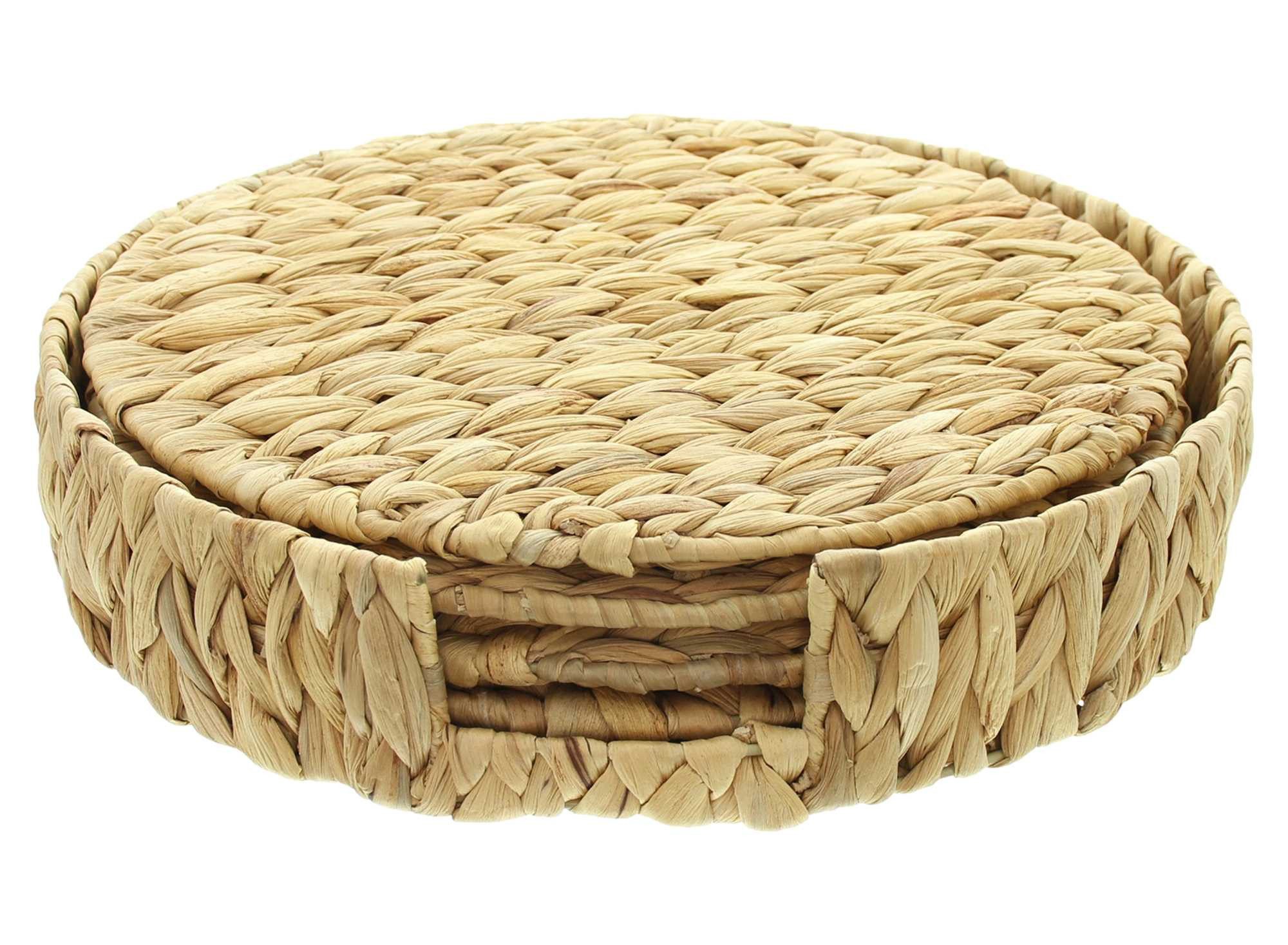 Dekoleidenschaft Презентаційні тарілки "Nature" aus Wasserhyazinthe Ø 32 cm, Tischset, Platzset, Підставки, 5-teiliges Set bestehend aus, 4 Platzmatten + Aufbewahrung