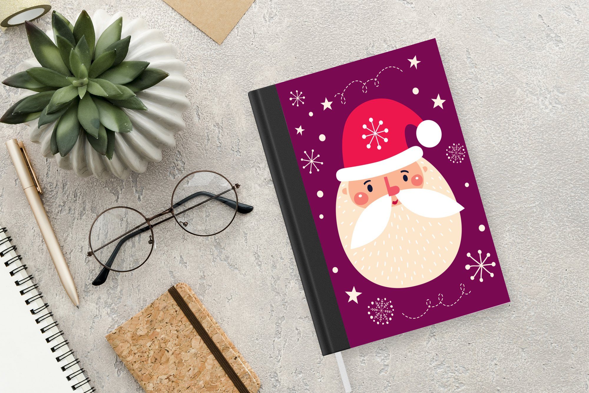 - Seiten, - Weihnachtsmann Notizheft, Weihnachten Merkzettel, Schnee, Tagebuch, Notizbuch 98 Journal, A5, MuchoWow Haushaltsbuch