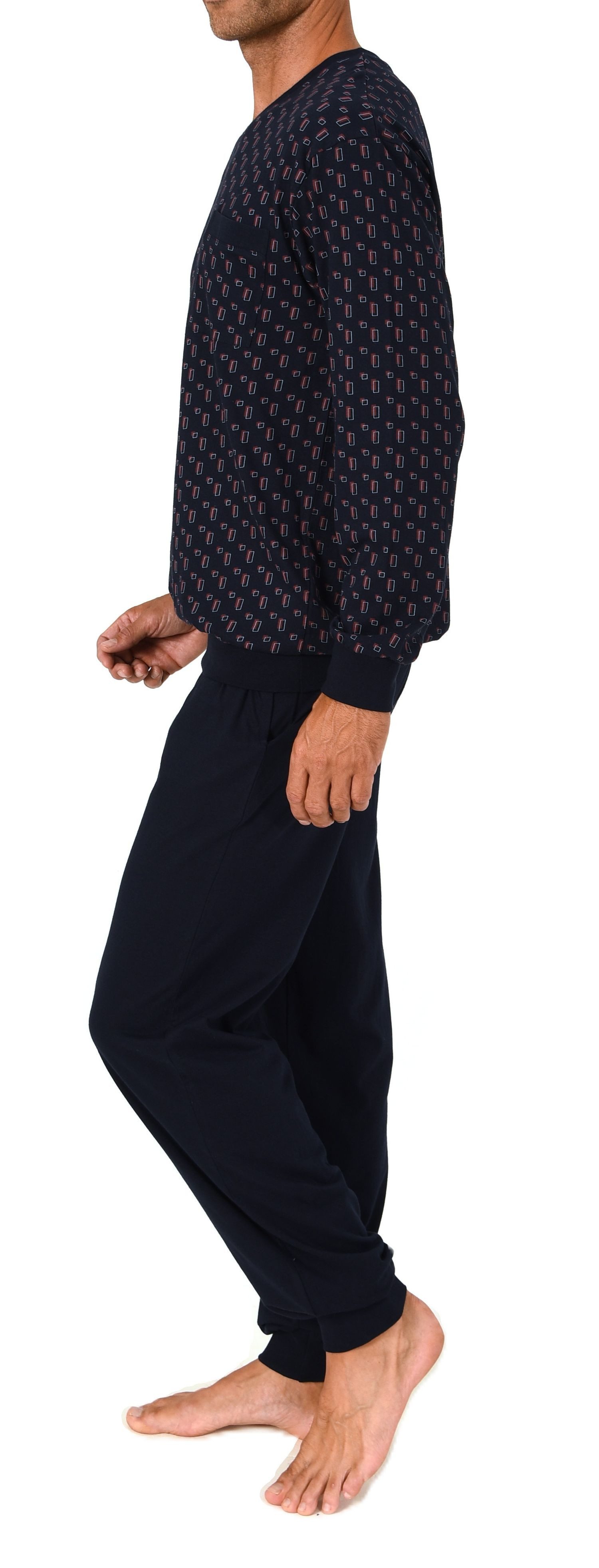 Normann Pyjama Normann Herren Schlafanzug lang mit Bündchen und Minimal Print-Optik
