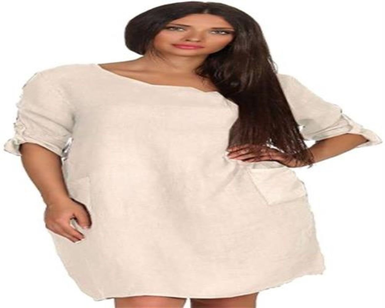 Mississhop Sommerkleid Leinenkleid Damenkleid 100% Leinen M.306 Beige | Strandkleider