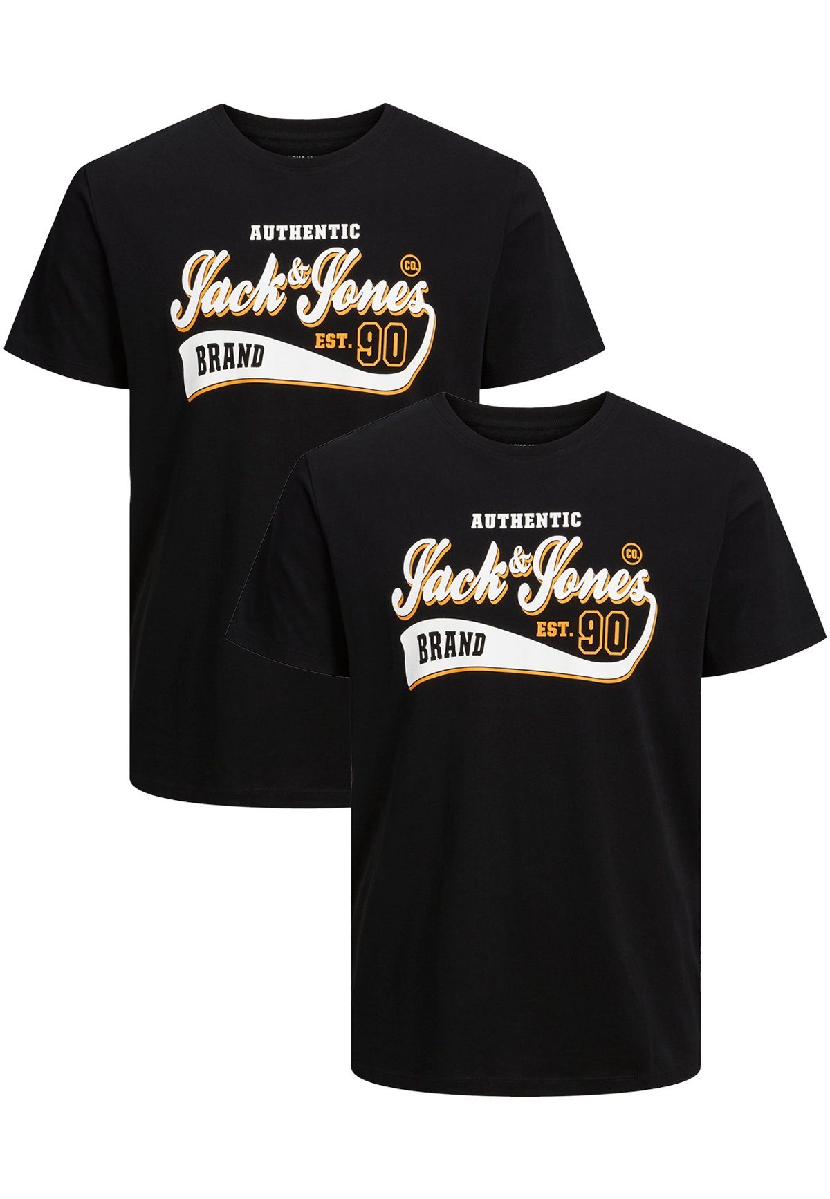 Jack & Jones T-Shirt 2-er Set Logo T-Shirt Kurzarm Shirt Übergröße JJELOGO (2-tlg) 5653 in Schwarz-2 | T-Shirts