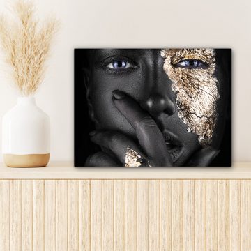 OneMillionCanvasses® Leinwandbild Frau - Gold - Schwarz - Make-up - Luxus, (1 St), Wandbild Leinwandbilder, Aufhängefertig, Wanddeko 40x30 cm