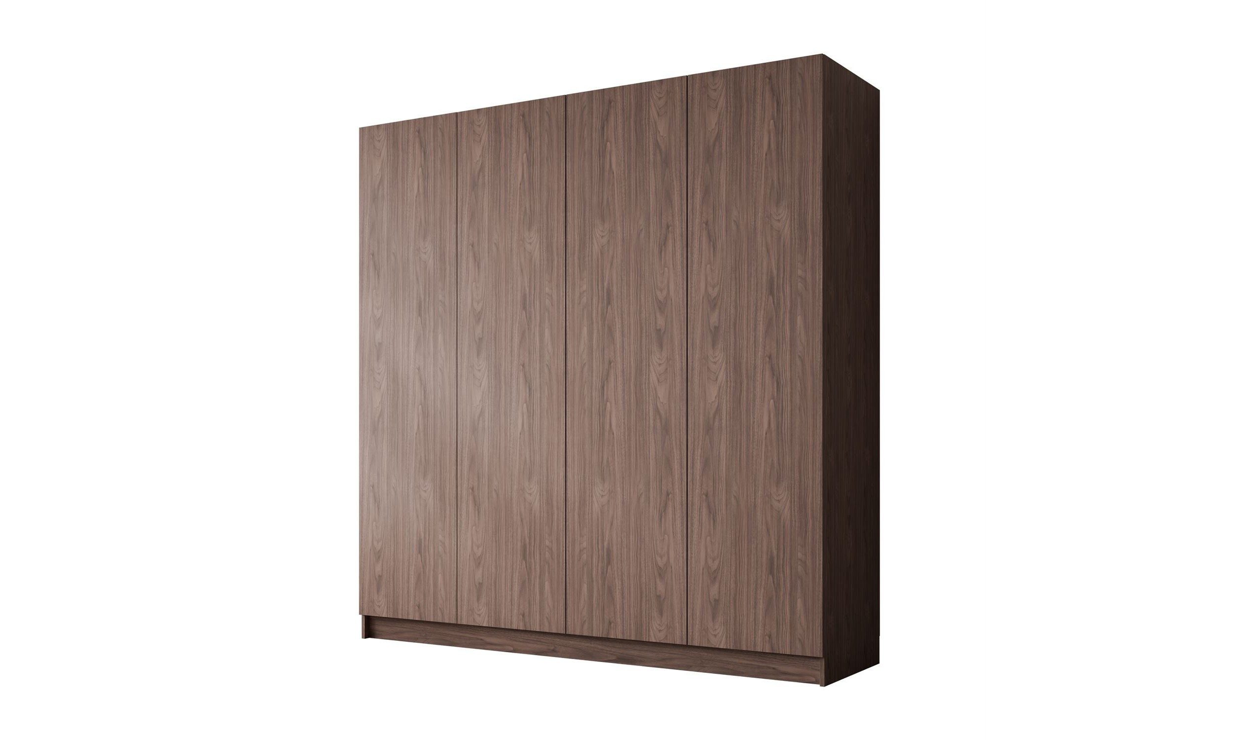 Lookway Kleiderschrank AUREL Nussbaum 4D mit Schubladen 200 cm breit, 4 geschlossene Türen und 2 Schubladen